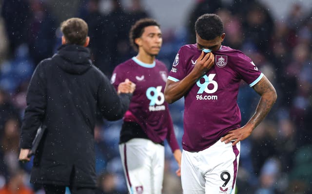 <p>Lyle Foster of Burnley looks dejected after the team's defeat in the Premier League match between Burnley and West Ham United</p>