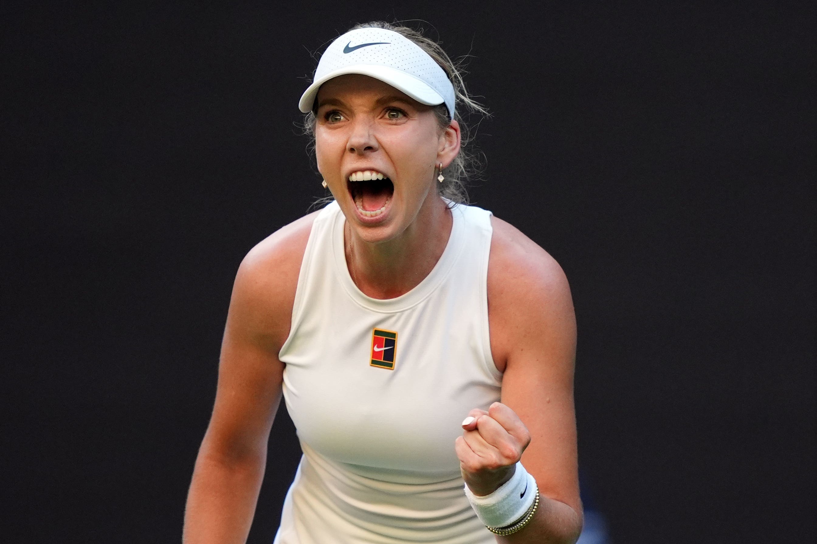 Katie Boulter reacts during her match against Paula Badosa on day one of the 2025 Wimbledon Championships at the All England Lawn Tennis and Croquet Club, London. Picture date: Monday June 30, 2025.