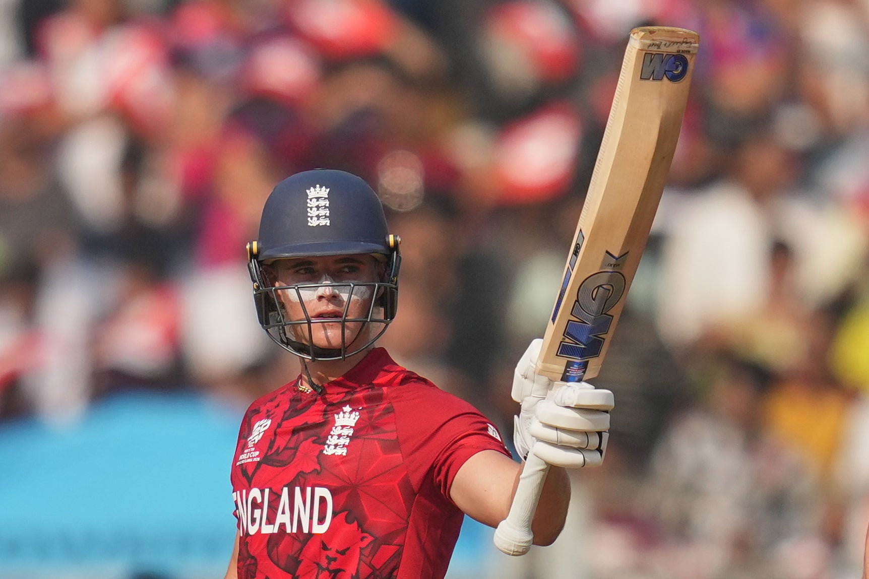 Bethell scored 55 off 35 balls in England’s opening win (Rafiq Maqbool/AP)