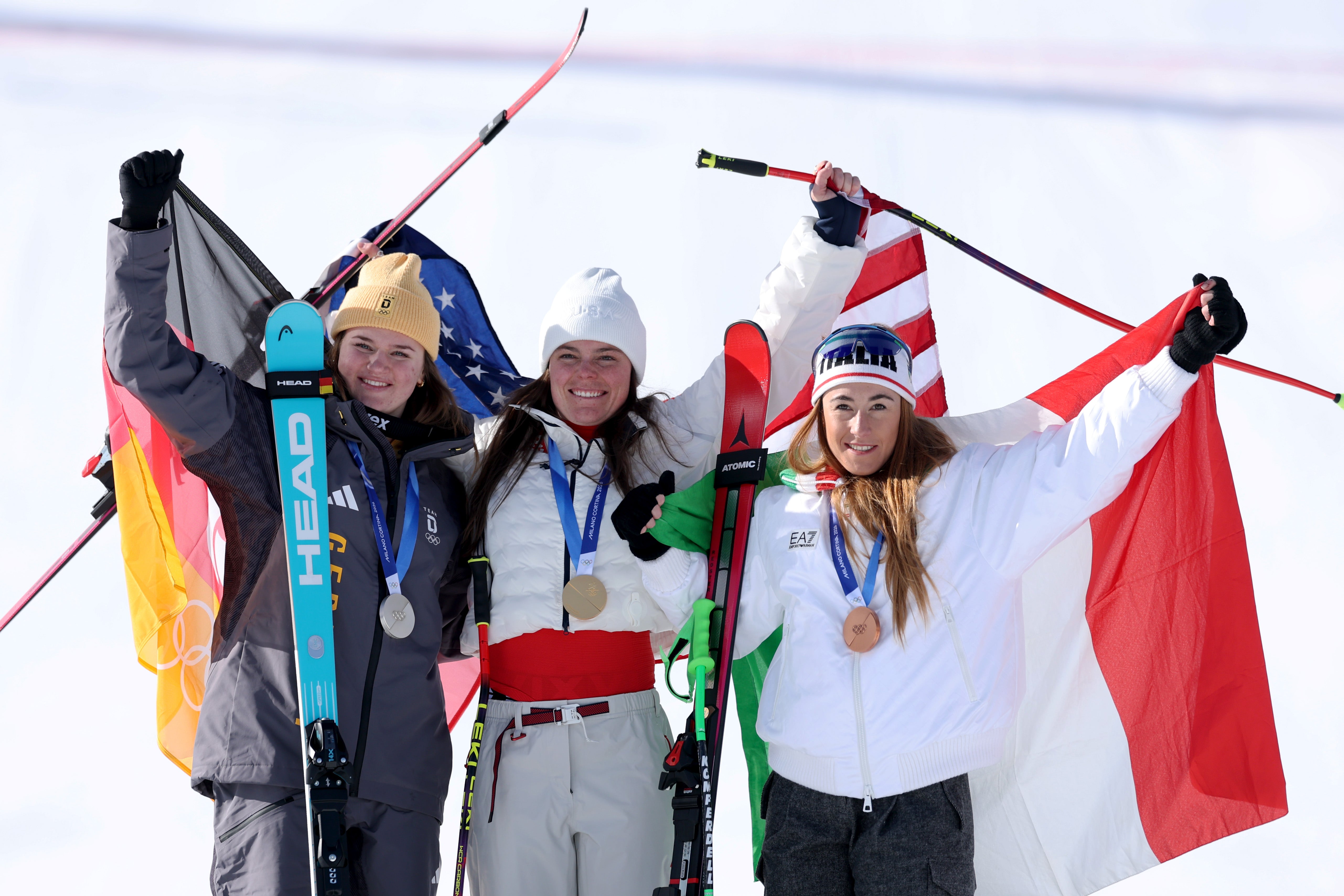 Germany's Emma Aicher and Italy's Sofia Goggia rounded out the podium