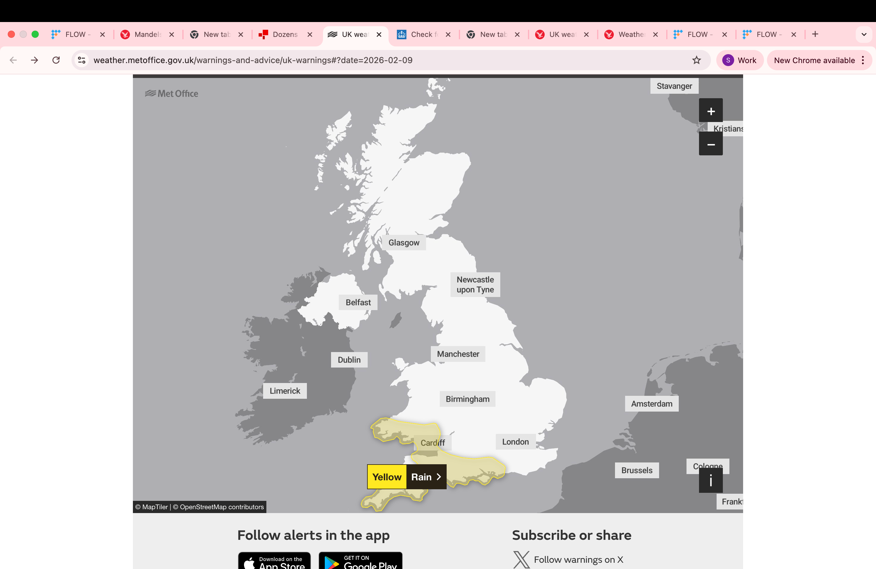 The Met Office issued a yellow weather warning for Monday commencing at 12pm till 23.59pm