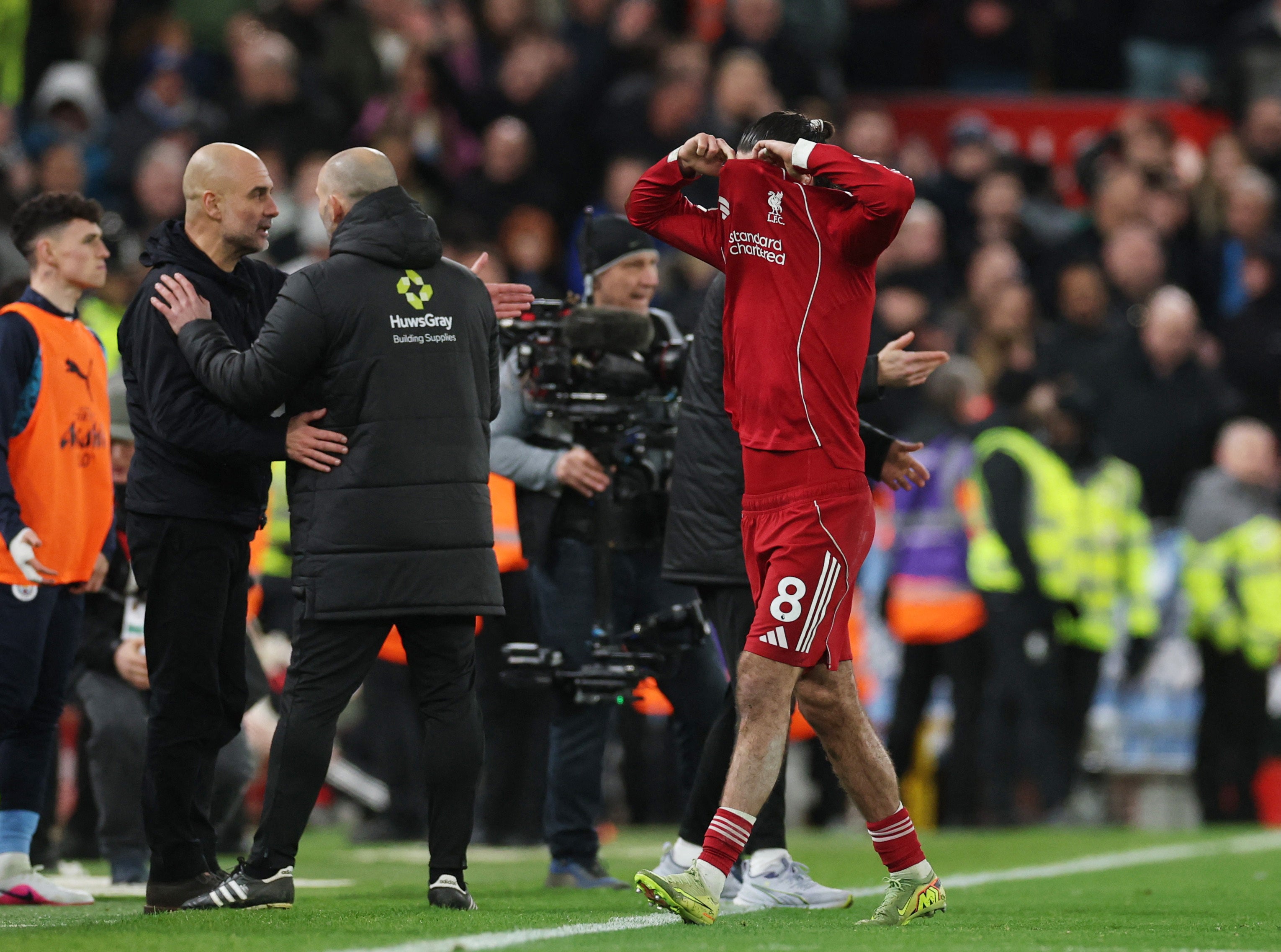 <p>Szoboszlai was sent off in the last minutes of the loss to Man City</p>