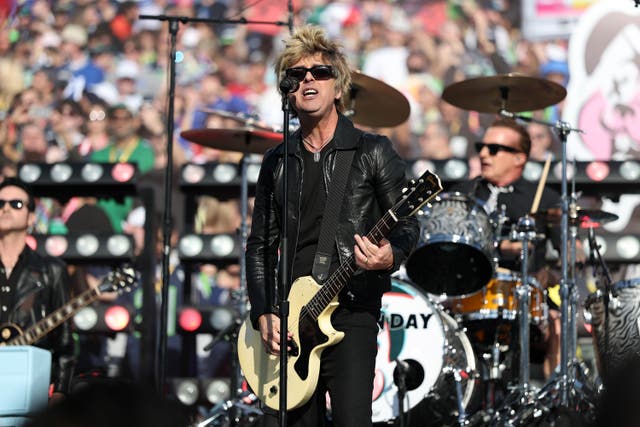 <p>Billie Joe Armstrong of Green Day performs prior to Super Bowl LX between the Seattle Seahawks and the New England Patriots</p>