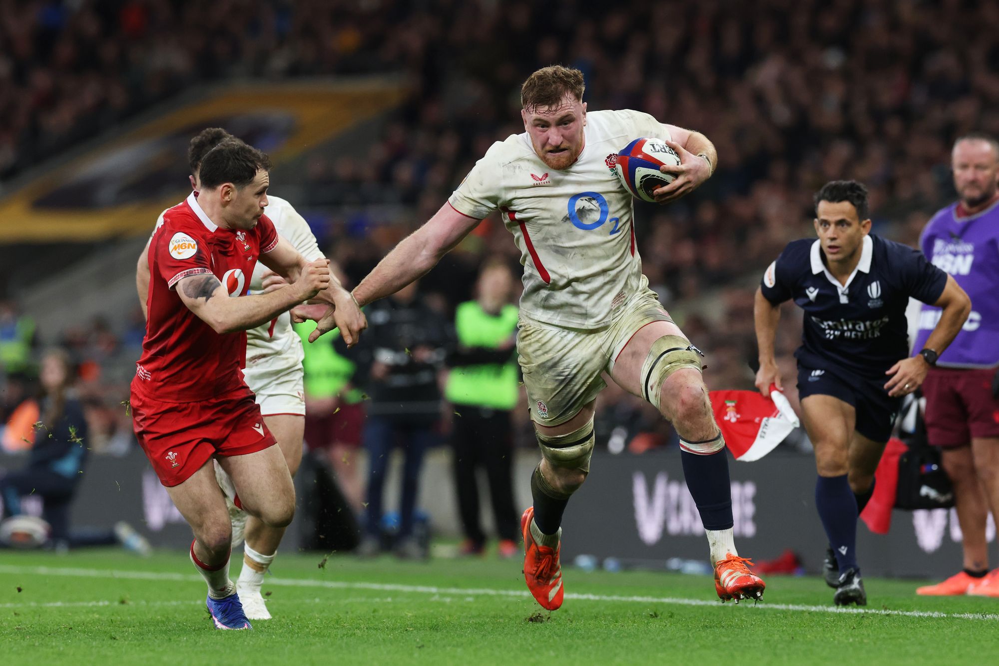 Ollie Chessum on one of his eye-catching rampages