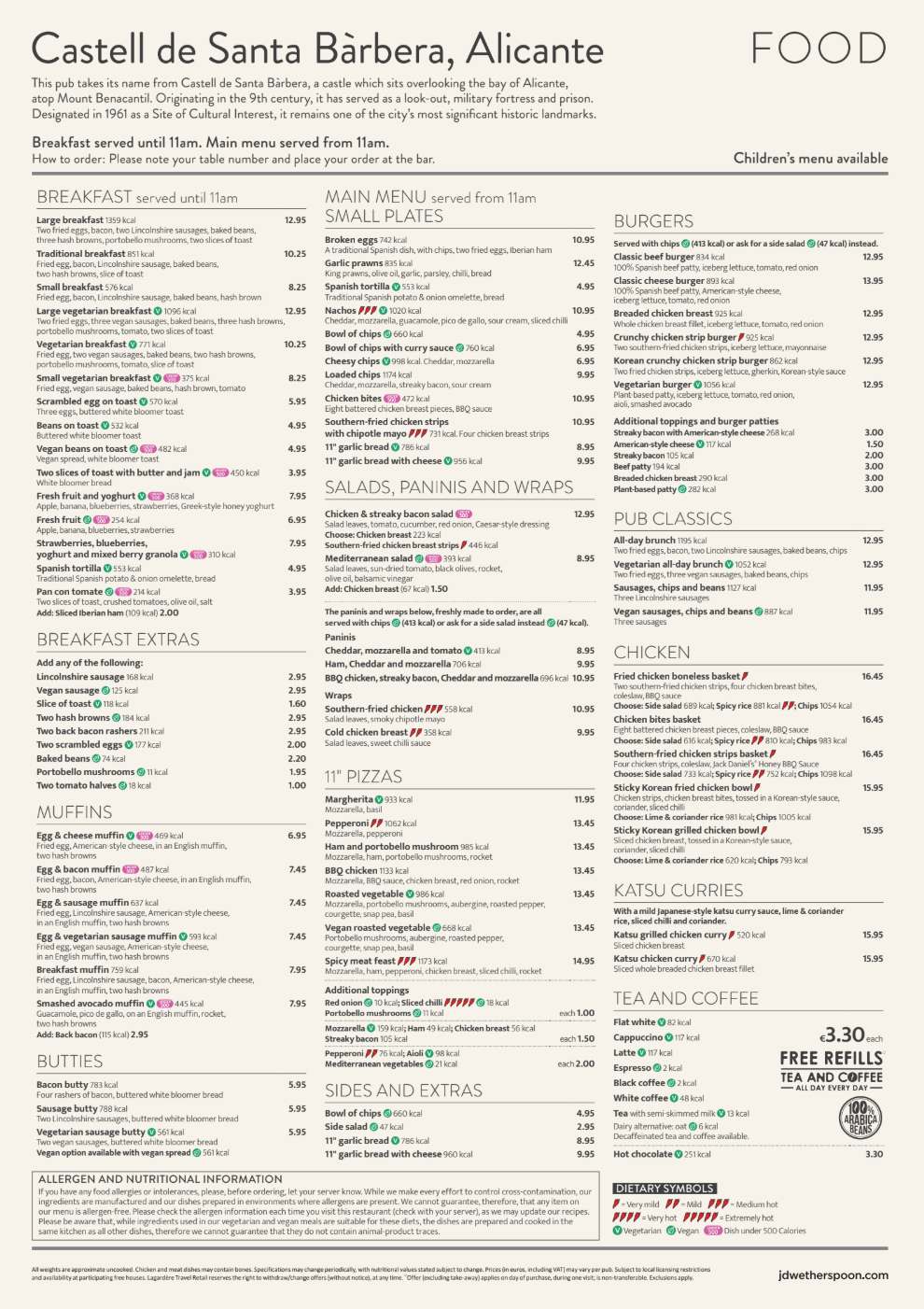 The food menu has some Spanish variations