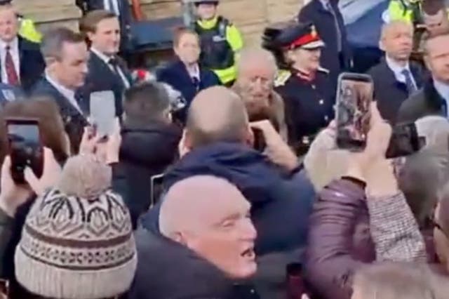 <p>A heckler asked King Charles how long he had known about Andrew Mountbatten-Windsor’s association with Jeffrey Epstein during his visit to Clitheroe on Monday morning</p>