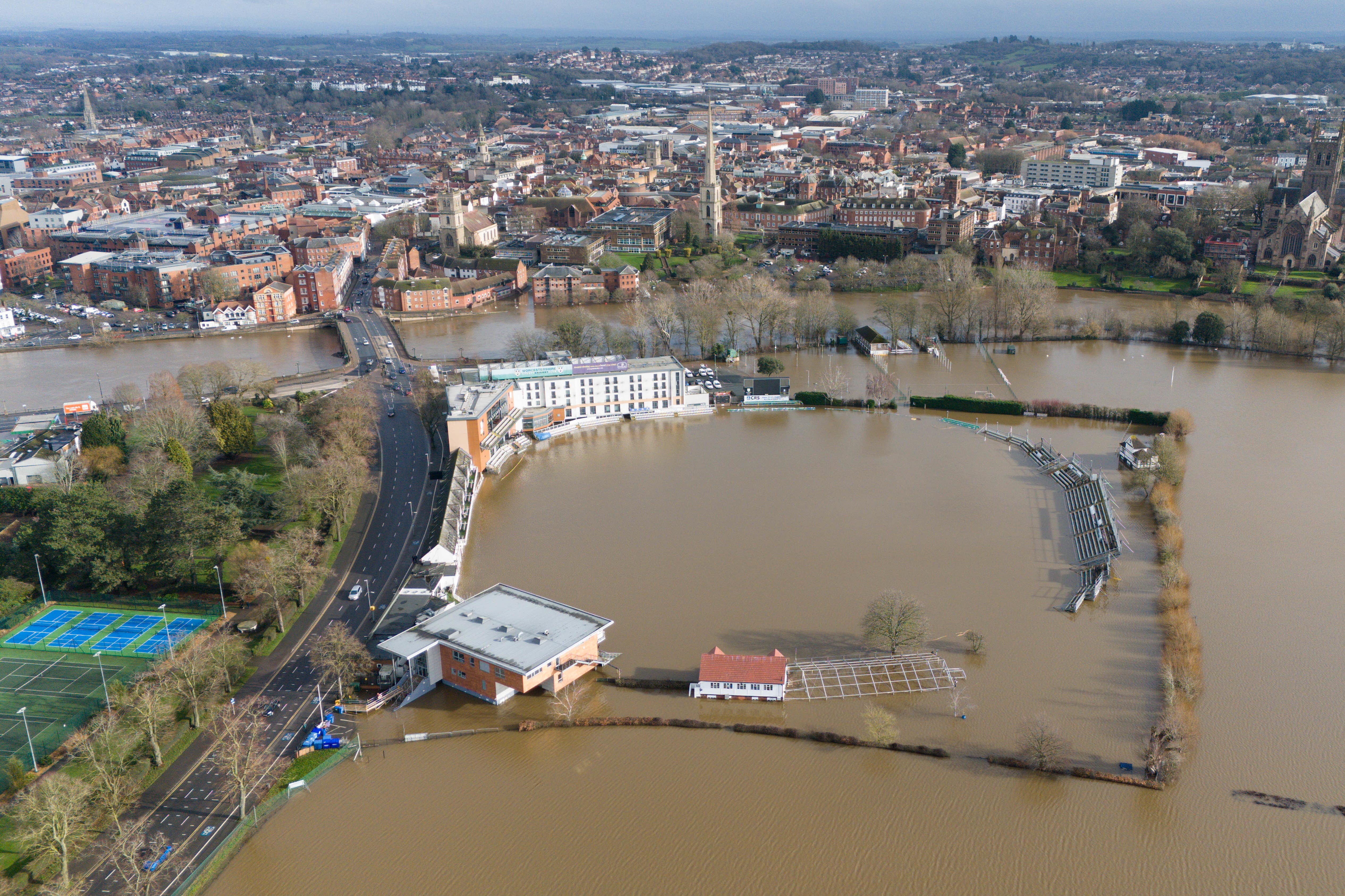 Worcestershire County Cricket Club’s ground is among the areas flooded