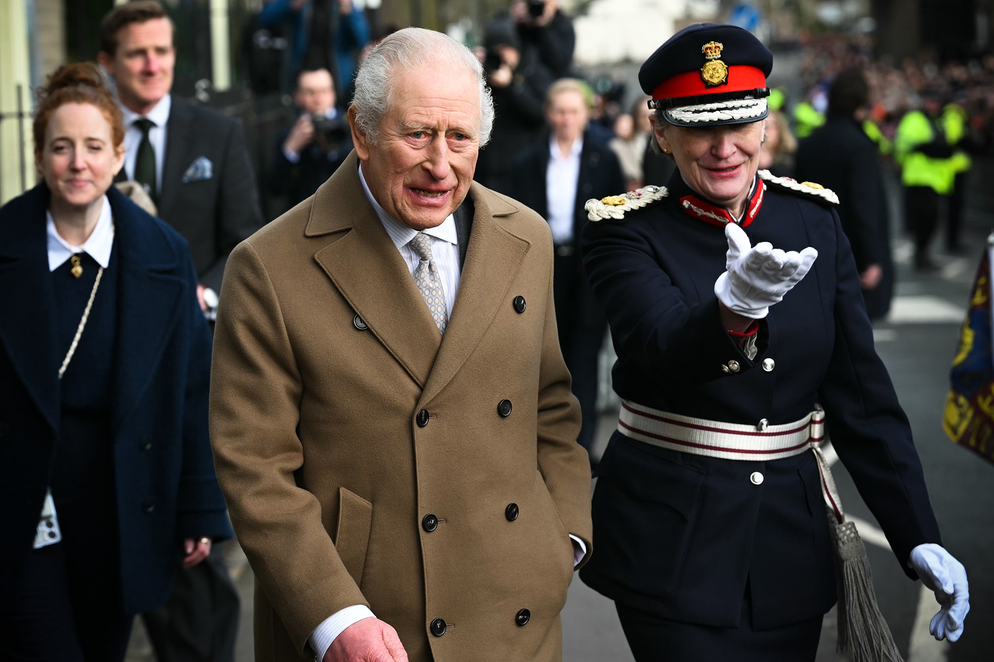 The King was heckled about Andrew during a trip to Lancashire on Monday