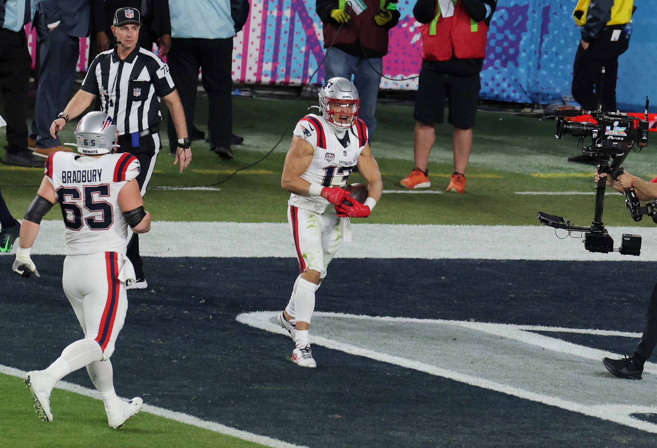 New England Patriots' Mack Hollins scores their first touchdown