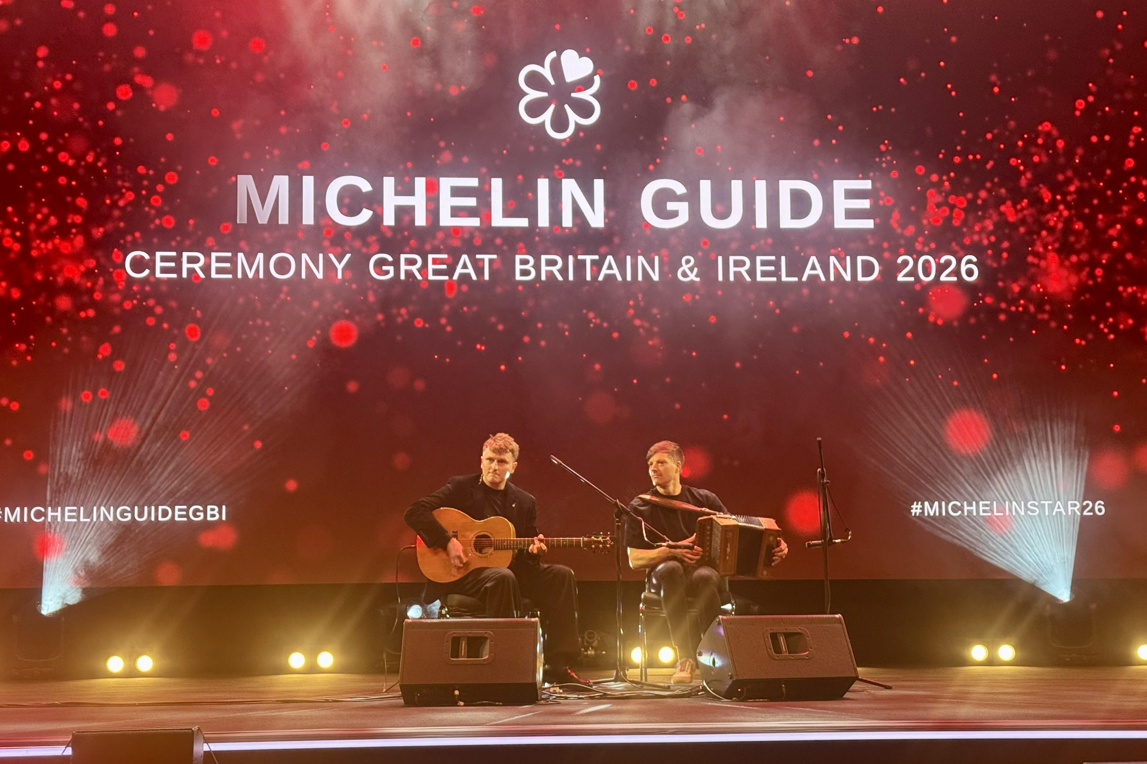 Performers play traditional Irish music at the Michelin Guide Great Britain & Ireland 2026 ceremony in Dublin on February 09, 2026 (PA/ Bairbre Holmes)