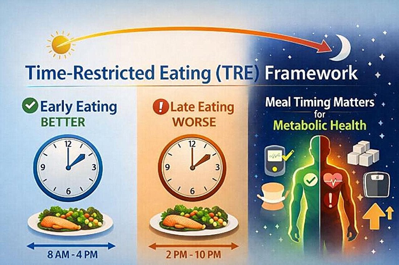 Eating earlier in the day may better support metabolic health than eating late, even with similar eating durations