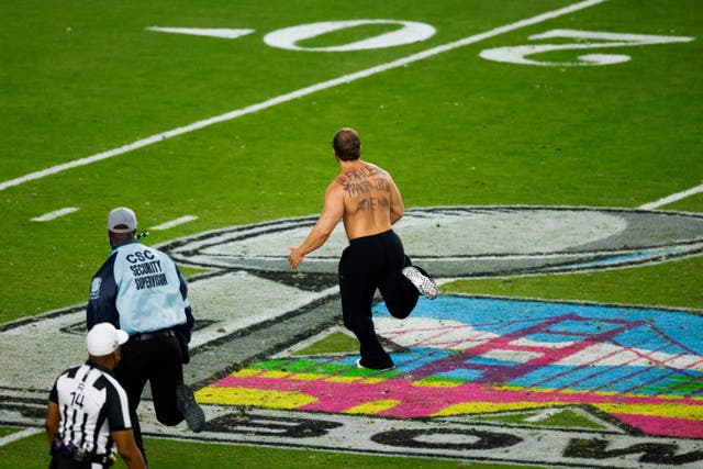<p>Super Bowl LX was interrupted in the fourth quarter by a topless man who ran onto the field at Levi’s Stadium</p>