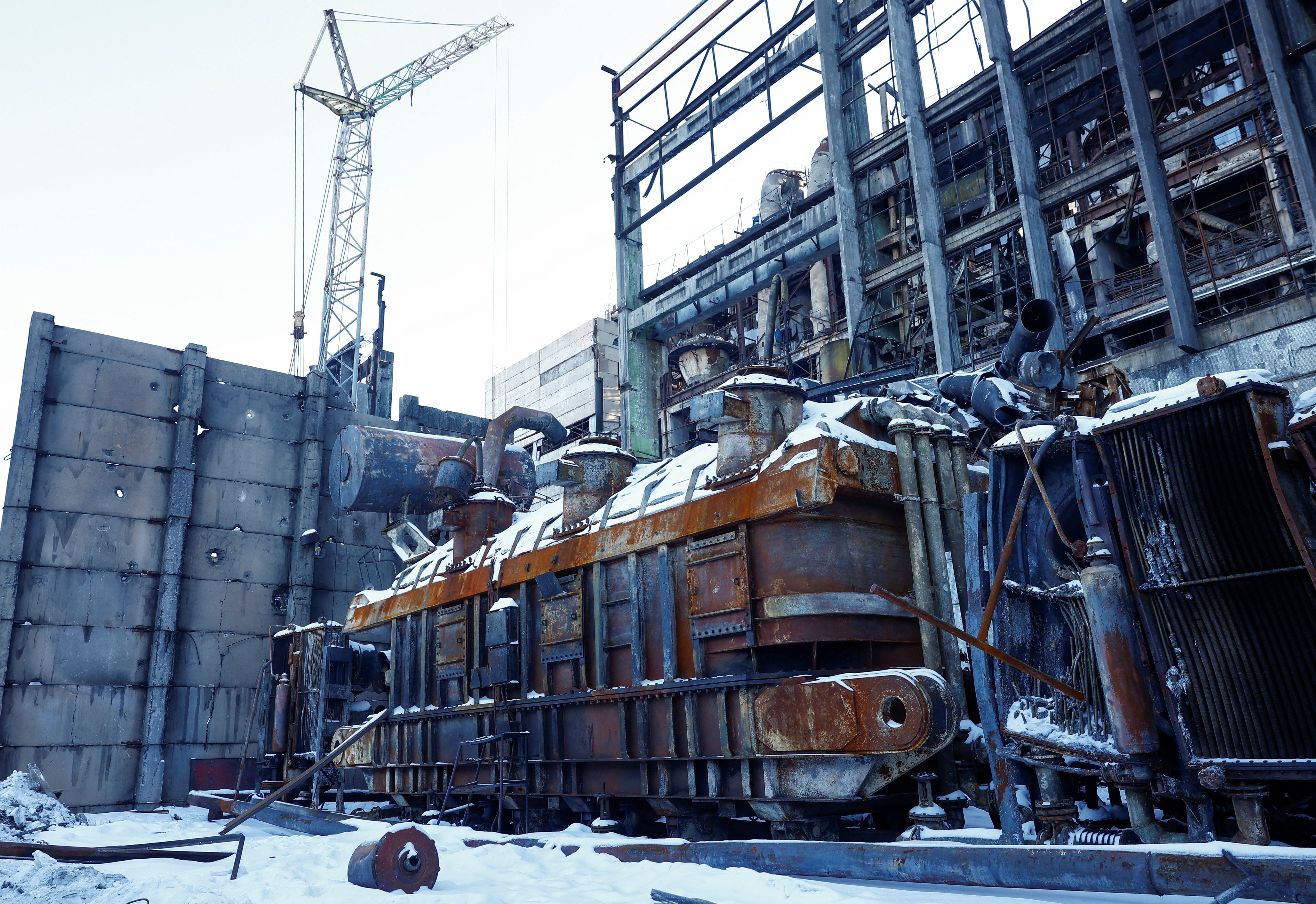 The thermal power plant damaged by multiple Russian missile strikes, amid Russia's attack on Ukraine, in an undisclosed location in Ukraine February 9