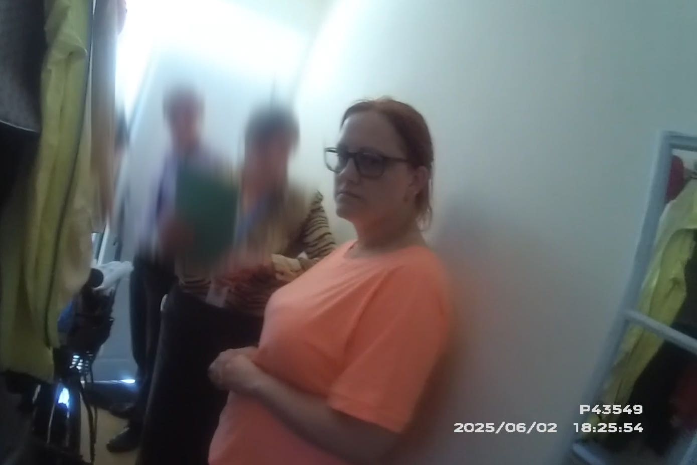 <p>Screen grab taken from body-worn video issued by Derbyshire Police of Anna Podedworna, being arrested a second time (Derbyshire Police/PA)</p>