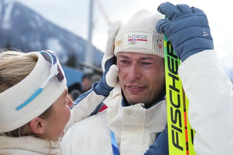 <p>Sturla Holm Laegreid, of Norway, reacts after he won bronze in the men’s 20-kilometer individual biathlon race at the 2026 Winter Olympics in Anterselva, Italy, Tuesday, Feb. 10, 2026. (AP Photo/Andrew Medichini)</p>