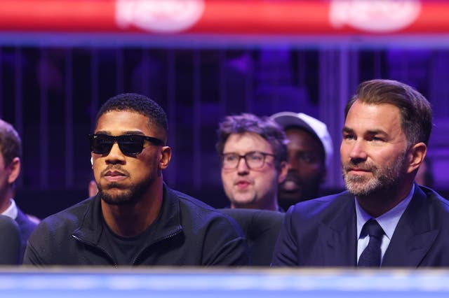 <p>Anthony Joshua (left) with his promoter Eddie Hearn in February 2025</p>
