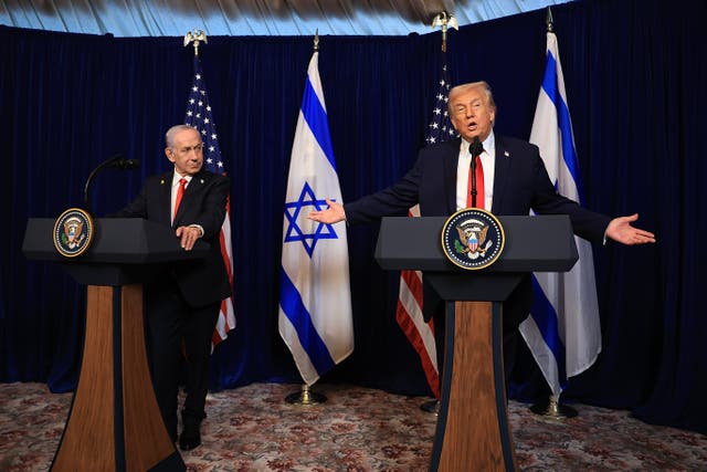 <p>Donald Trump met with Israeli leader Benjamin Netanyahu on Wednesday at the White House. Pictured: The two together in Florida in December</p>
