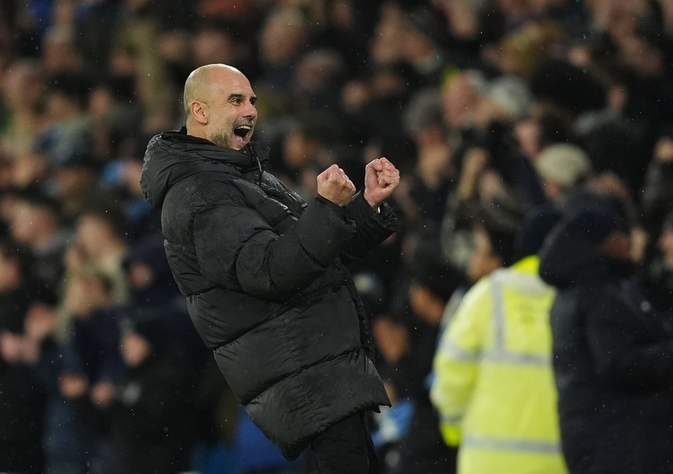 Pep Guardiola celebrates a comfortable win
