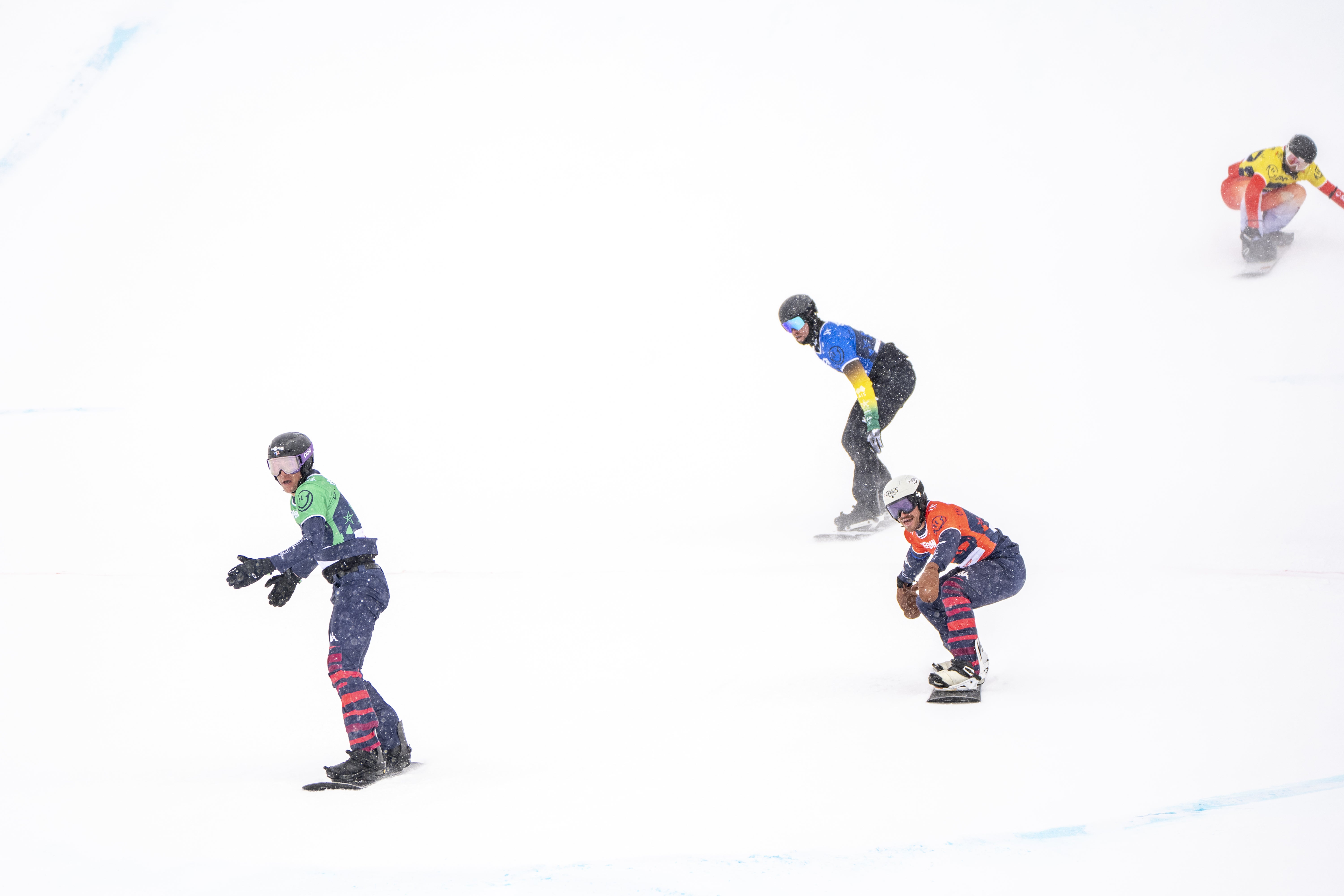 Loan Bozzolo of Team France. Cameron Bolton of Team Australia and Valerio Jud of Team Switzerland during the FIS Snowboard, Freestyle and Freeski World Championships in 2025
