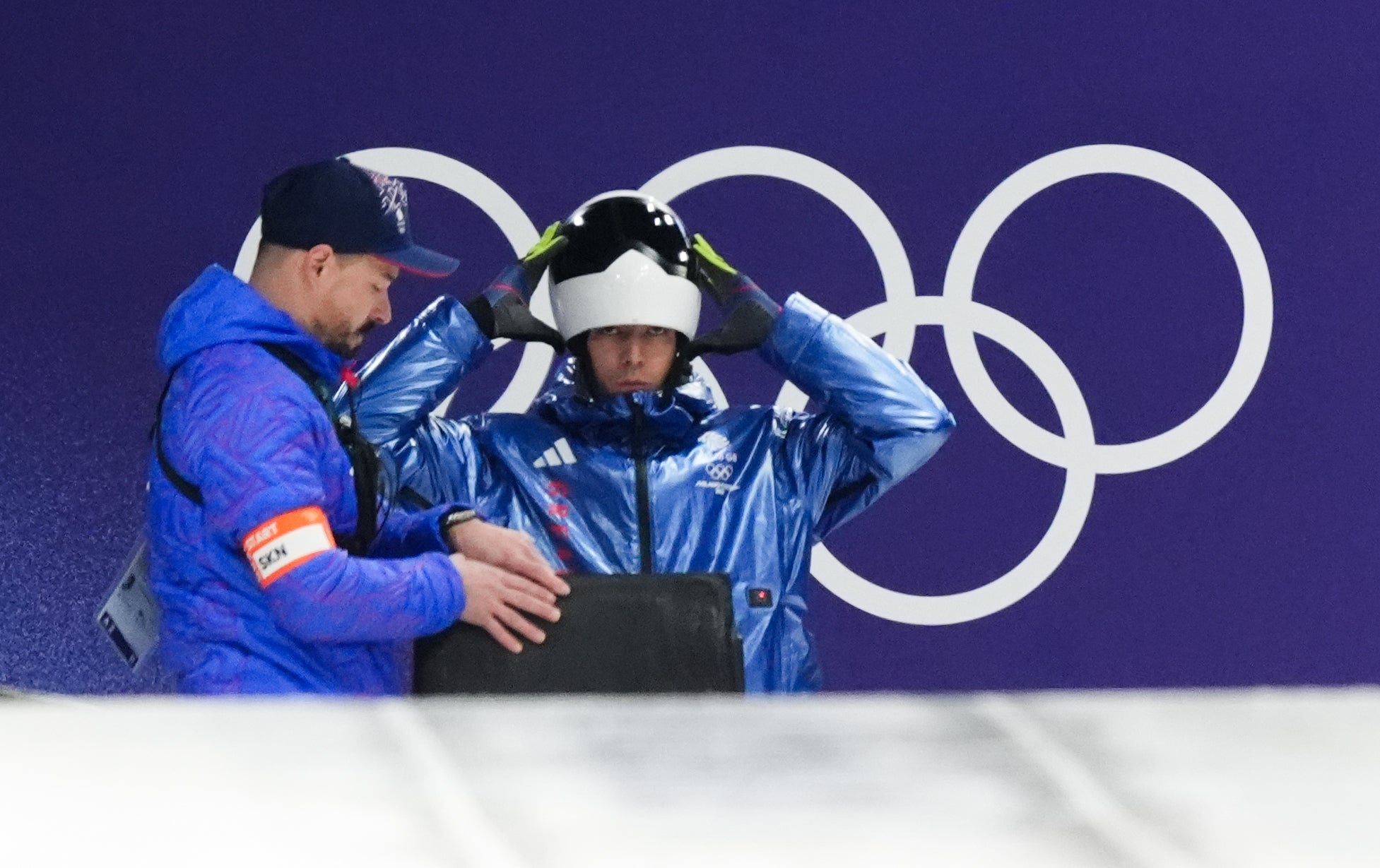 <p>Great Britain's Matt Weston during the Men's Skeleton Heats at the Cortina Sliding Centre, on day six of the Milano Cortina 2026 Winter Olympics</p>