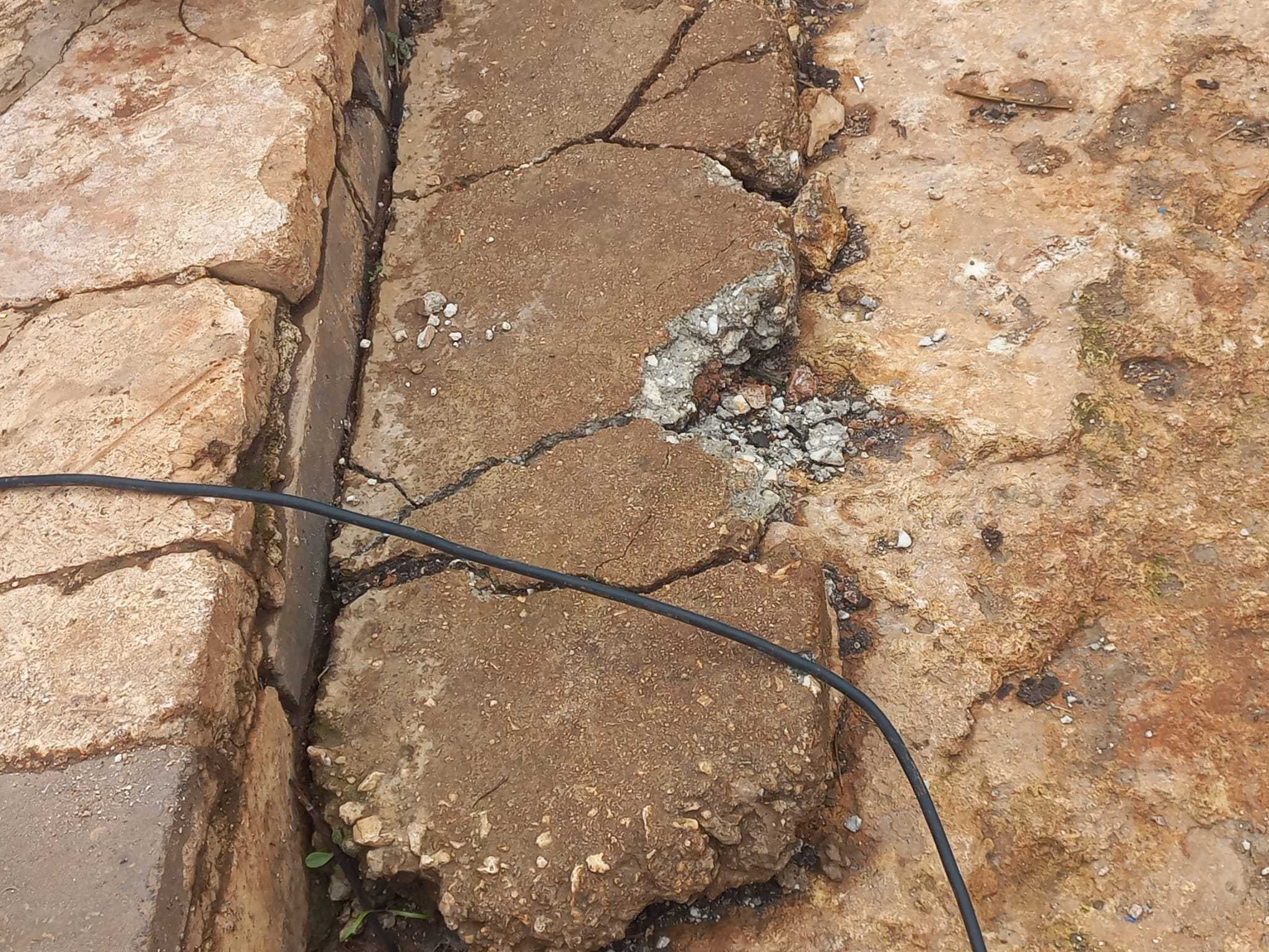 The site of the explosion outside the tent in which the family live