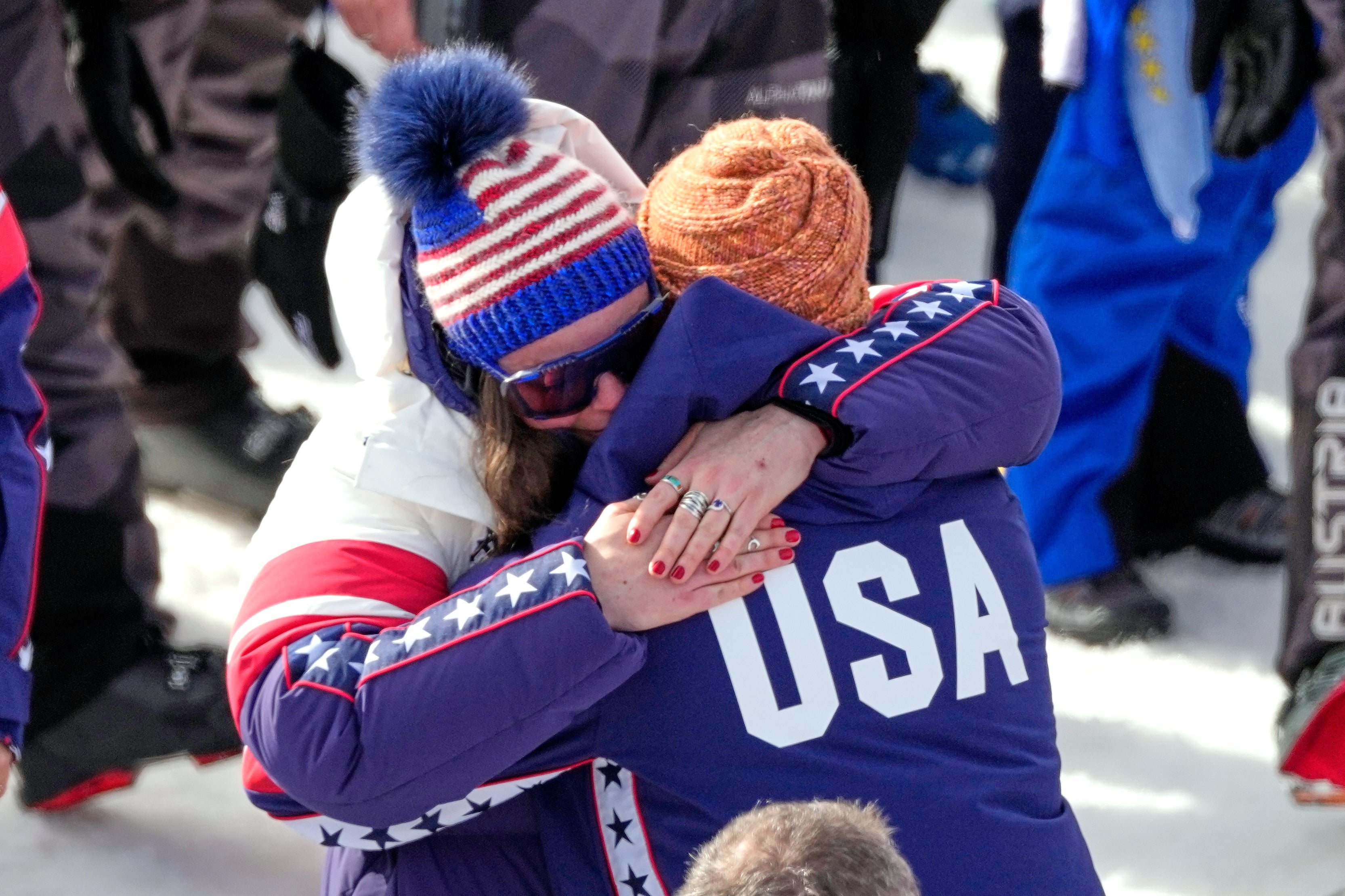<p>Johnson's longtime boyfriend, Connor Watkins, proposed to her near the finish line while surrounded by members of the U.S. Ski Team</p>
