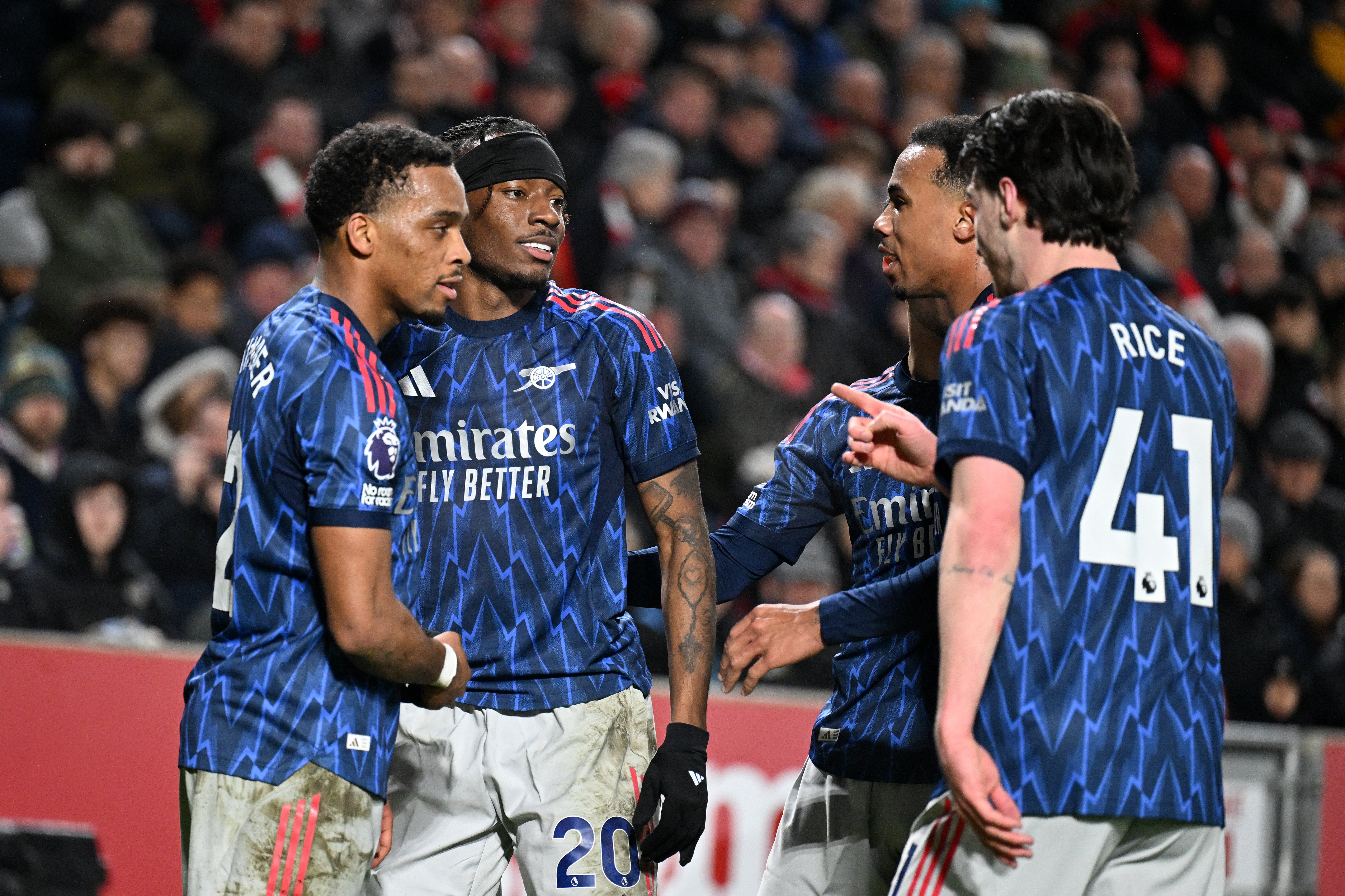 Noni Madueke of Arsenal celebrates scoring his team's first goal