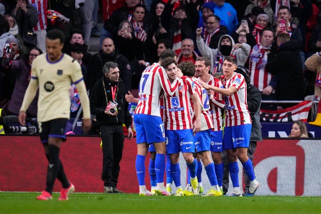 <p>Atletico Madrid scored four half goals to condemn Barcelona to a heavy Copa del Rey first-leg defeat</p>