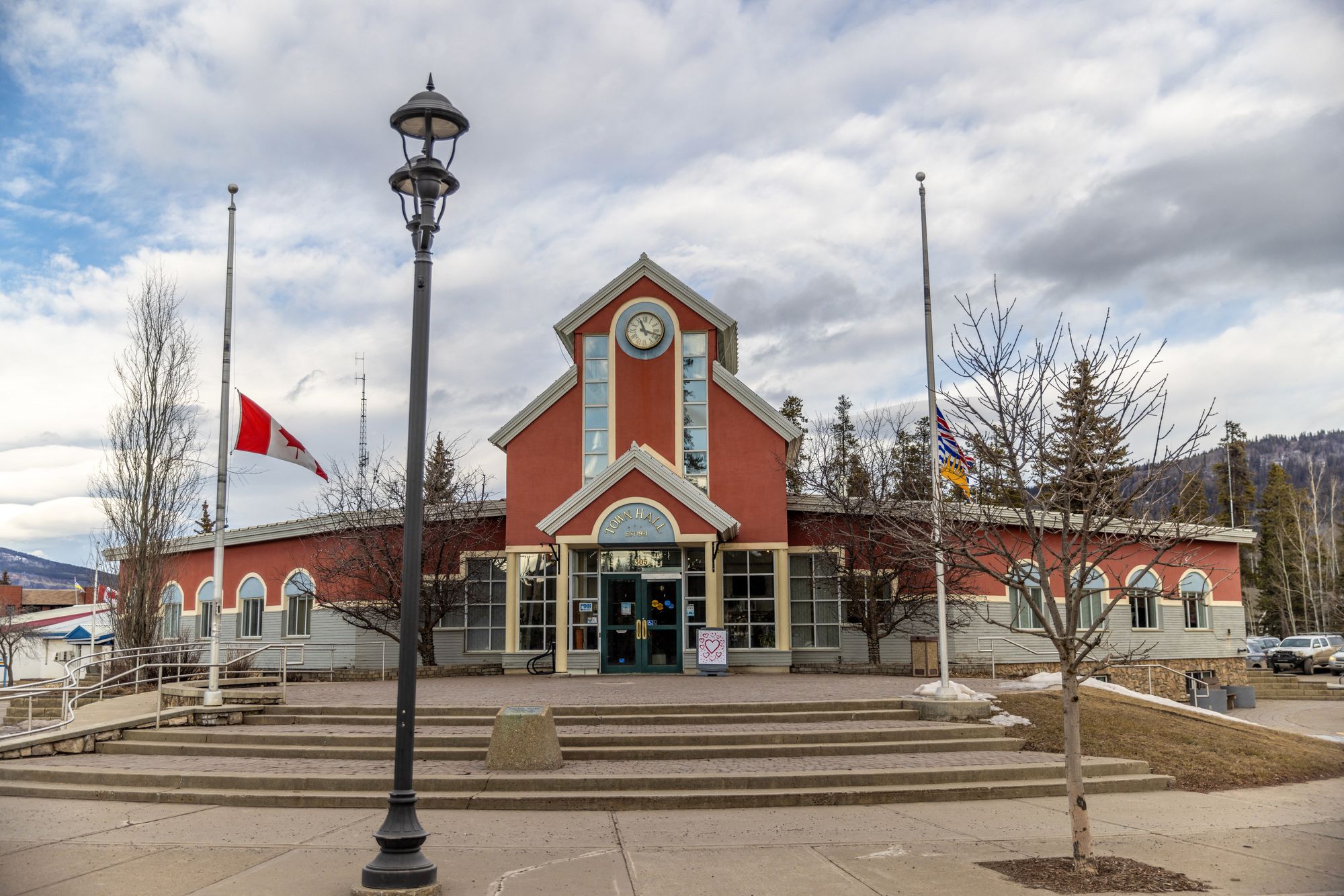 A view of the Town Hall building in Tumbler Ridge after eight people were fatally shot Tuesday