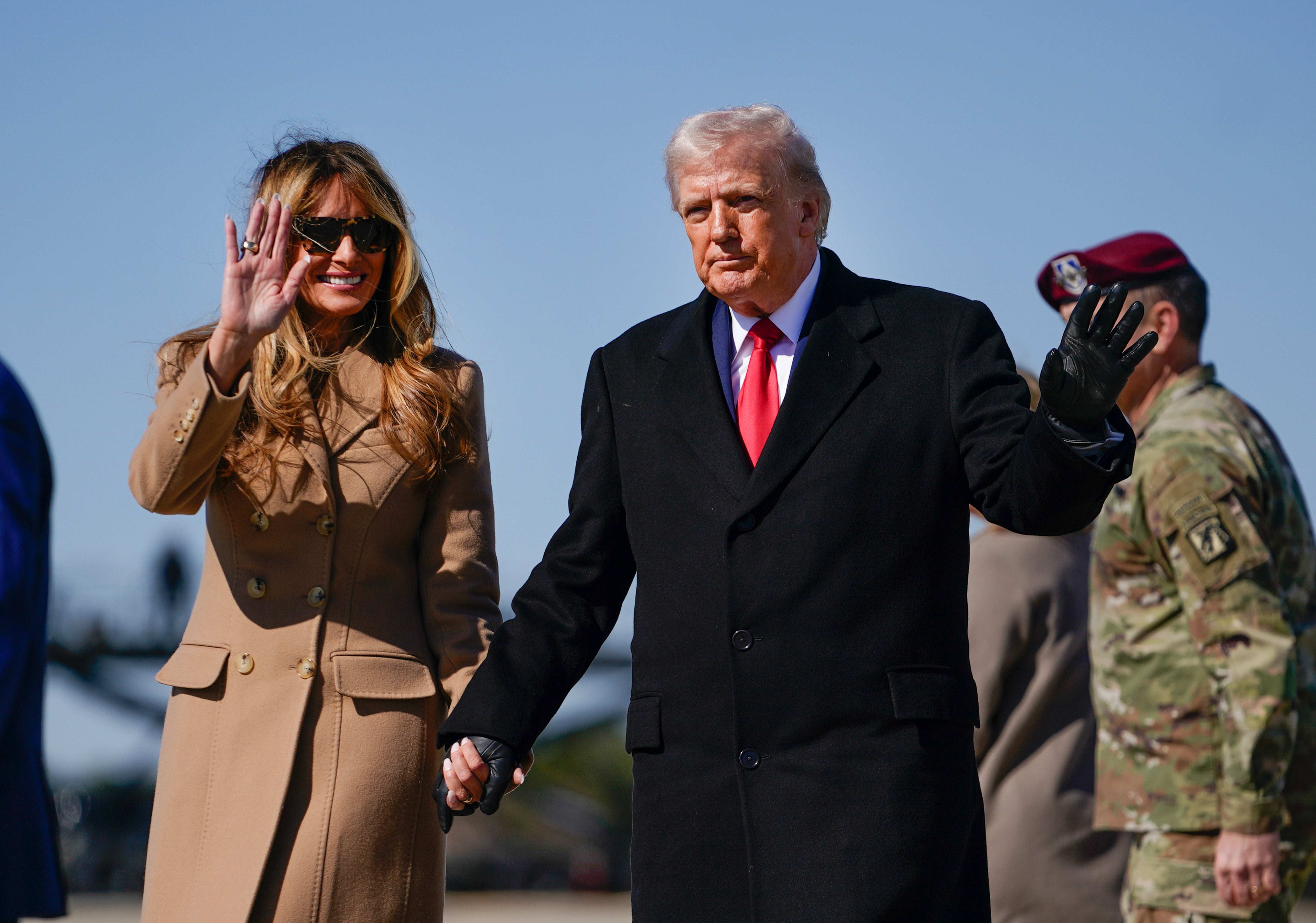 The first couple arrive at Fort Bragg ahead of Donald Trump’s speech to special forces troops