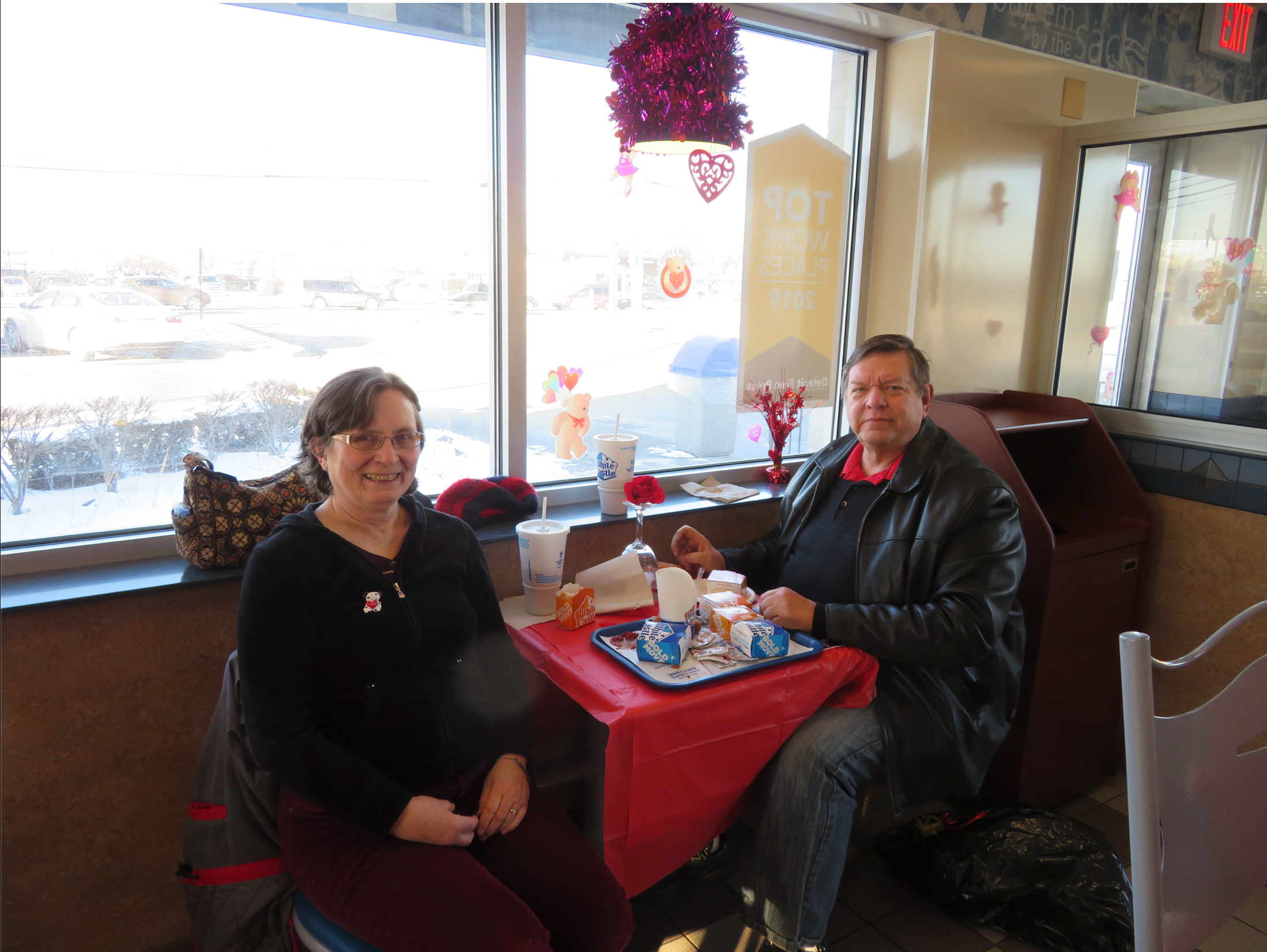 Dave and Vicky Ann Chegash during a Valentine's Day visit to White Castle in Richmond, Michigan