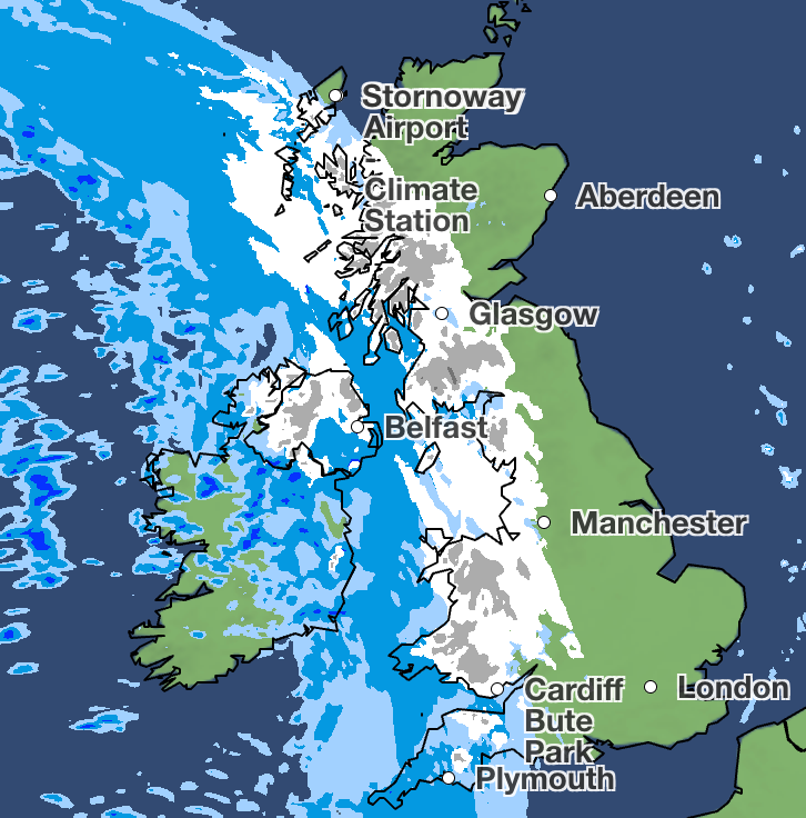 Chuvas de neve começam a cair em grandes áreas do Reino Unido na noite de sábado, às 22h.