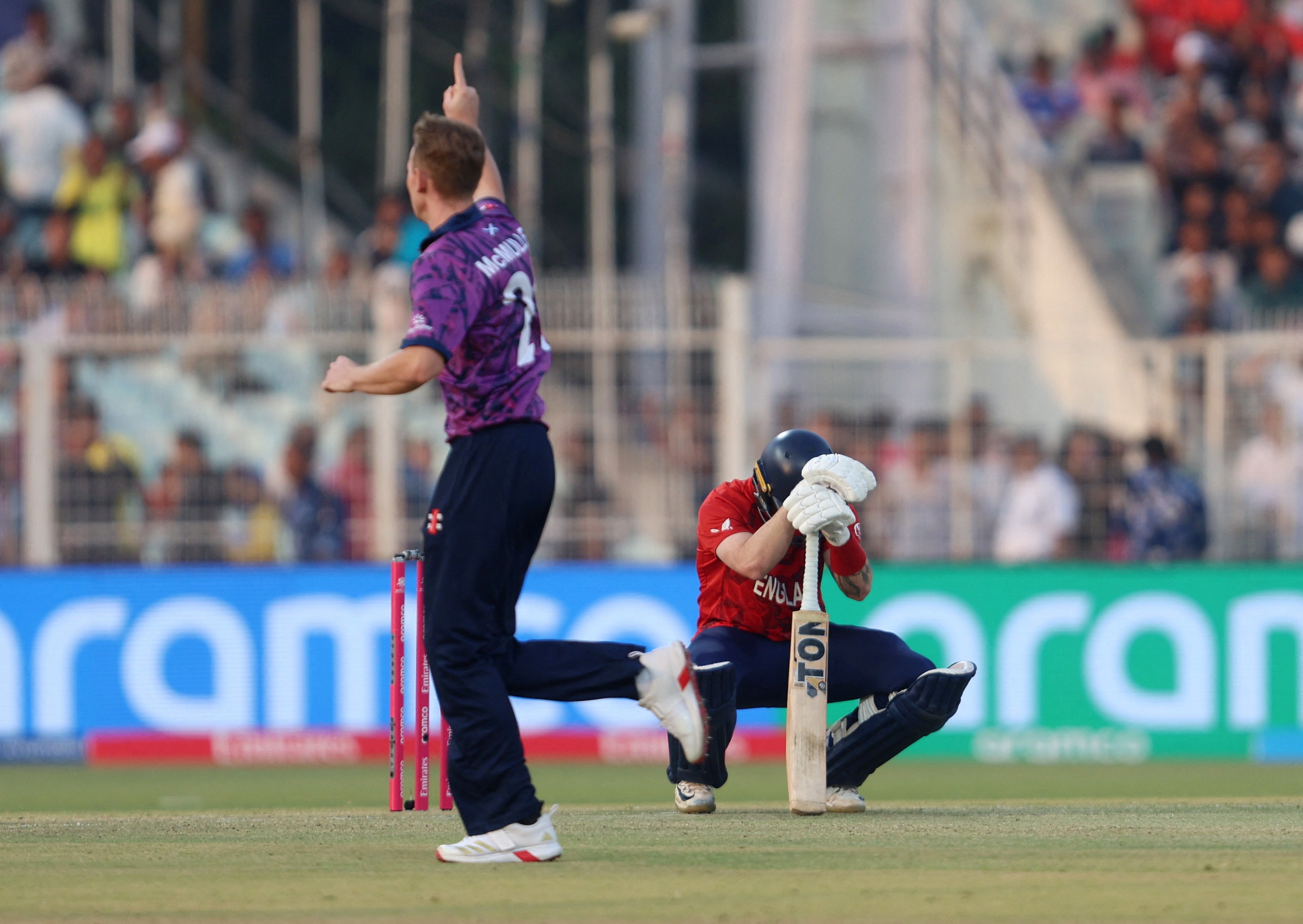 Phil Salt skewed his third deliver as England’s chase got off to a nightmare start