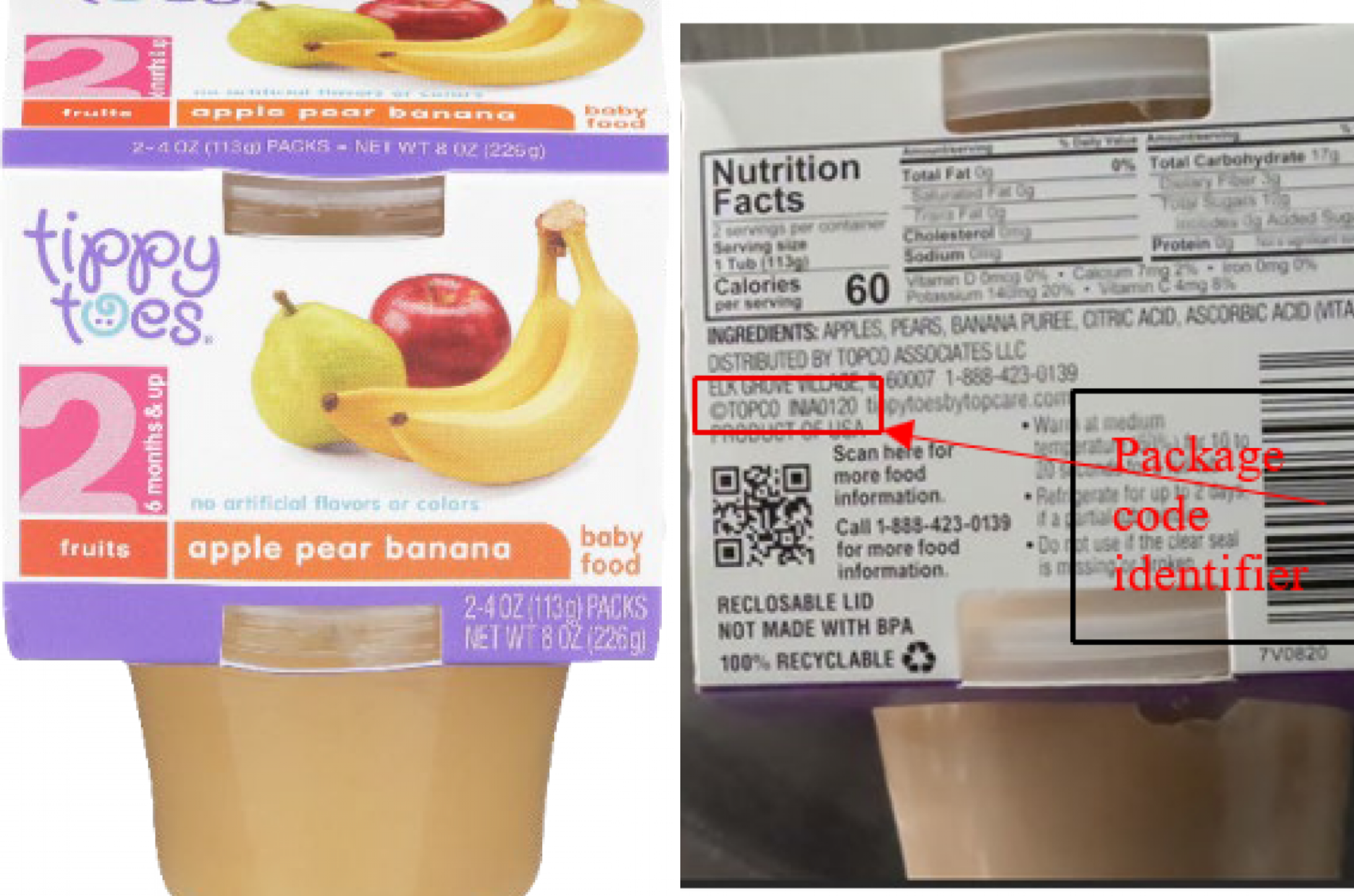 Tippy Toes' Apple Pear Banana puree product has been recalled due to elevated levels of patulin