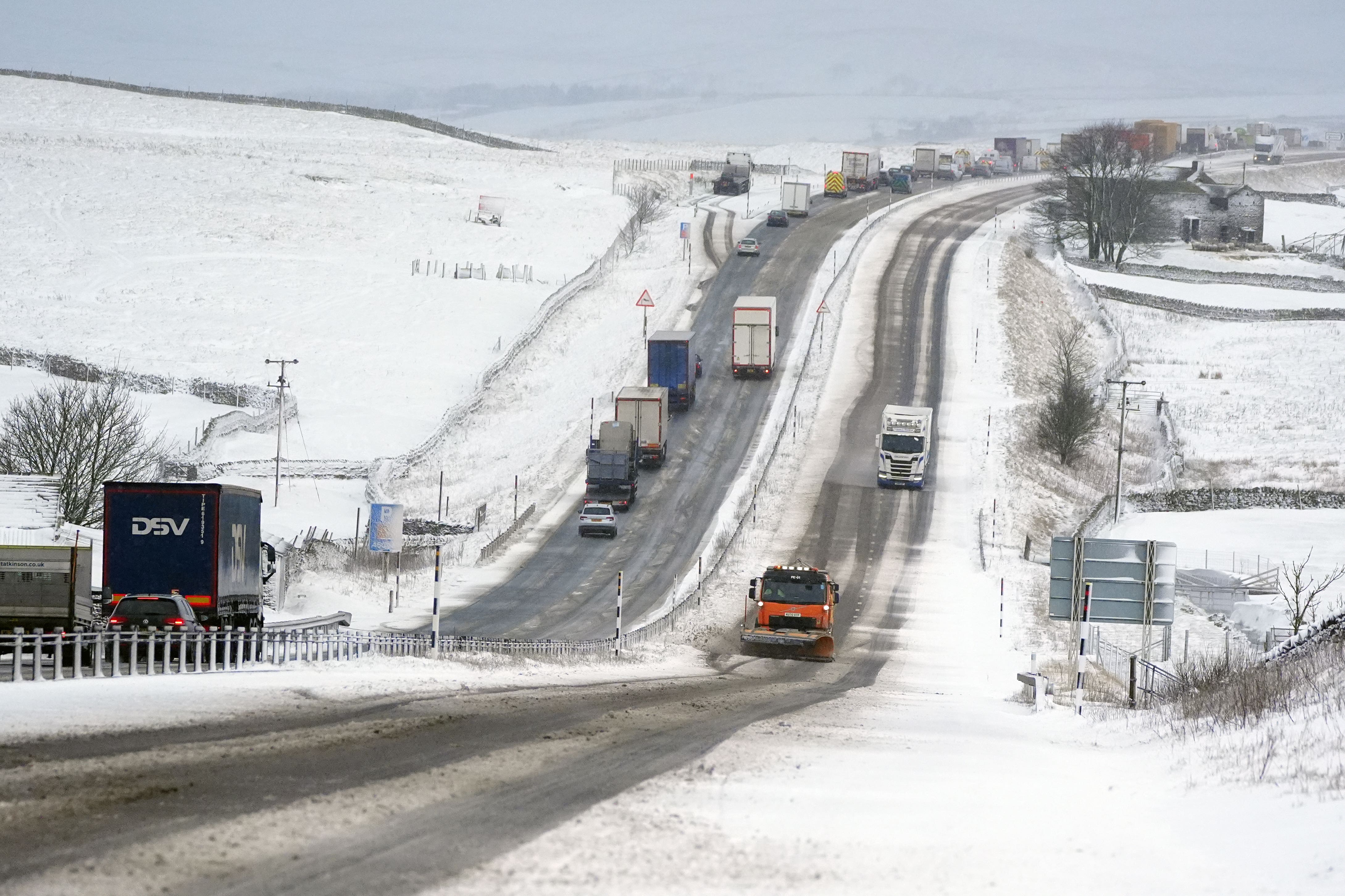 A snow and ice warning covers most of Scotland and large parts of England until 10am on Sunday (Owen Humphreys/PA)