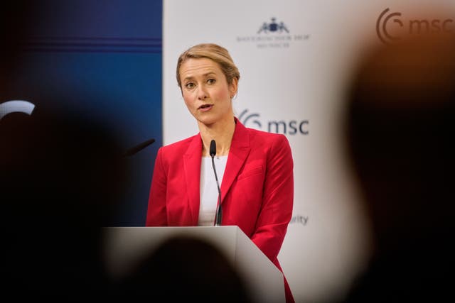 <p>Kaja Kallas speaks at the Munich Security Conference</p>