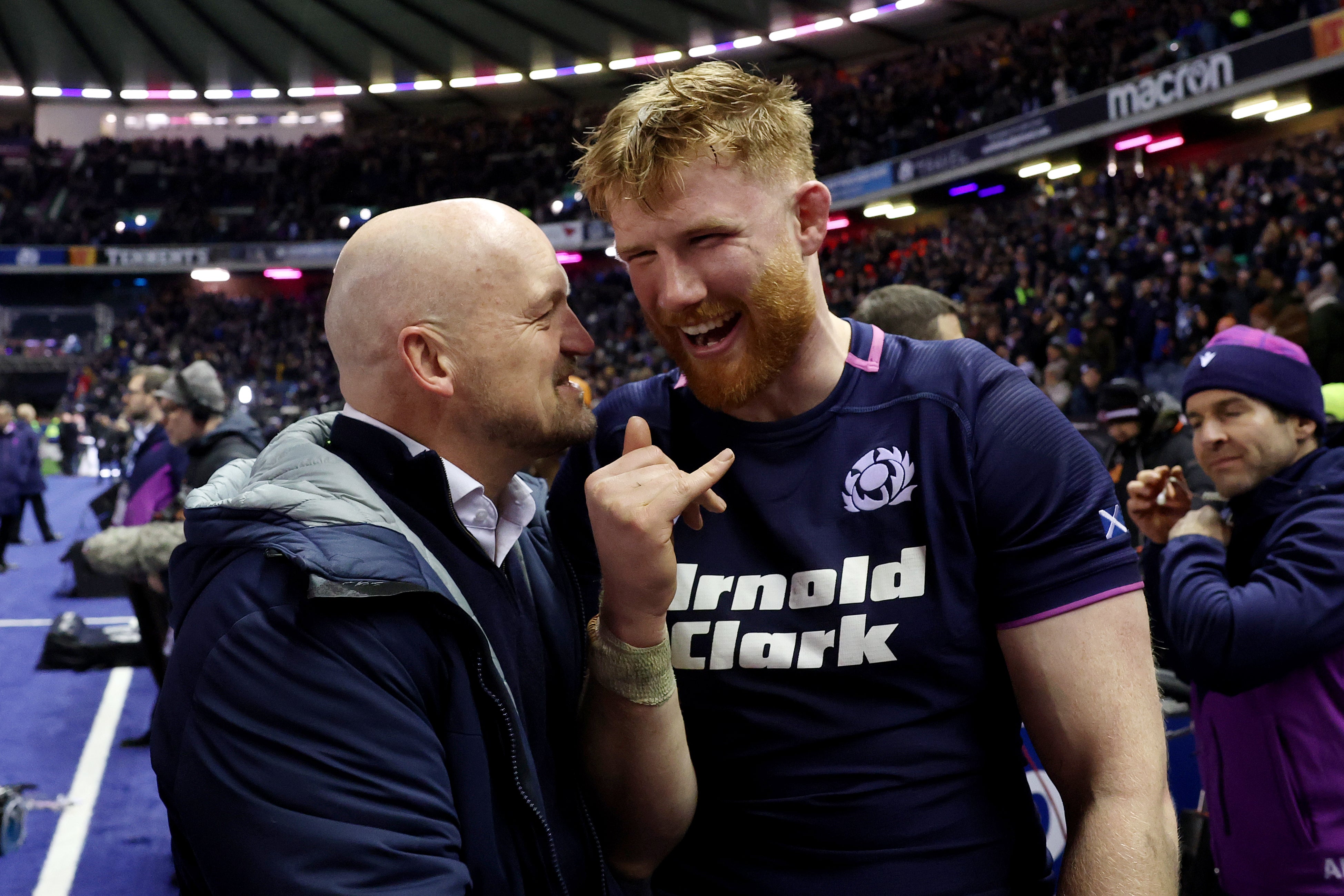 Lock Gregor Brown, right, impressed for Scotland