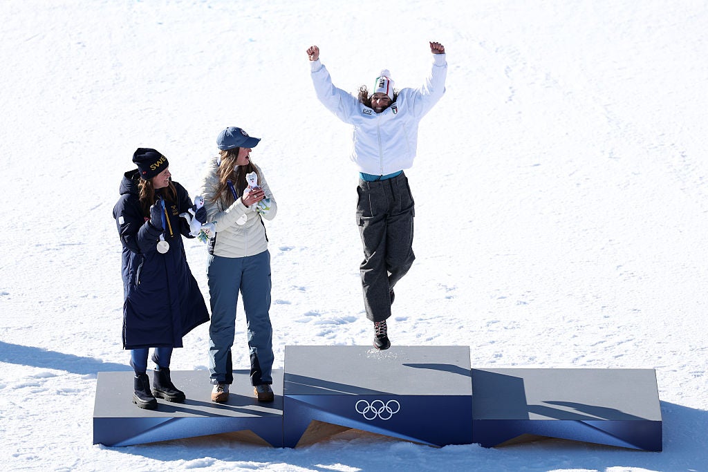 Federica Brignone jumped for joy as she won her second gold of this Games