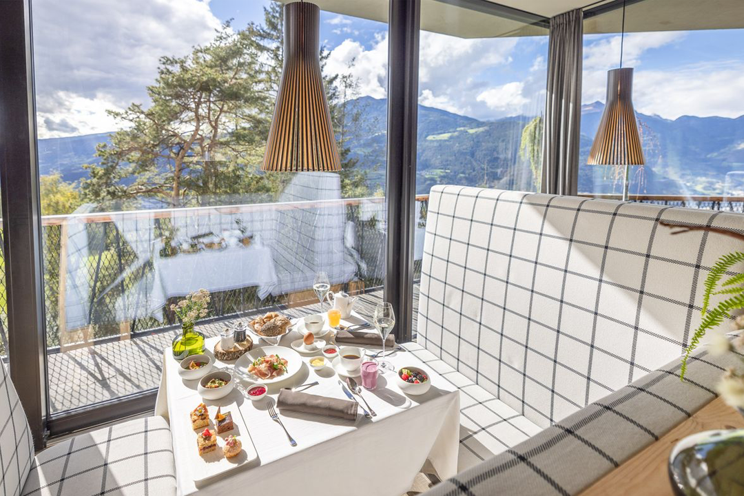 The restaurant is design-led with warm pendant lighting