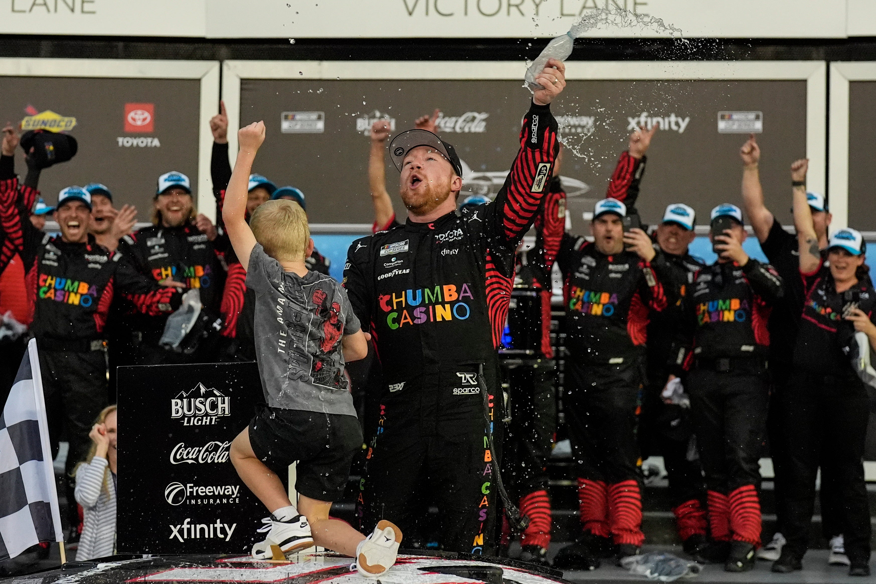 <p>Reddick snapped the 38-race losing streak by finishing one place higher Sunday and winning to start a celebration</p>