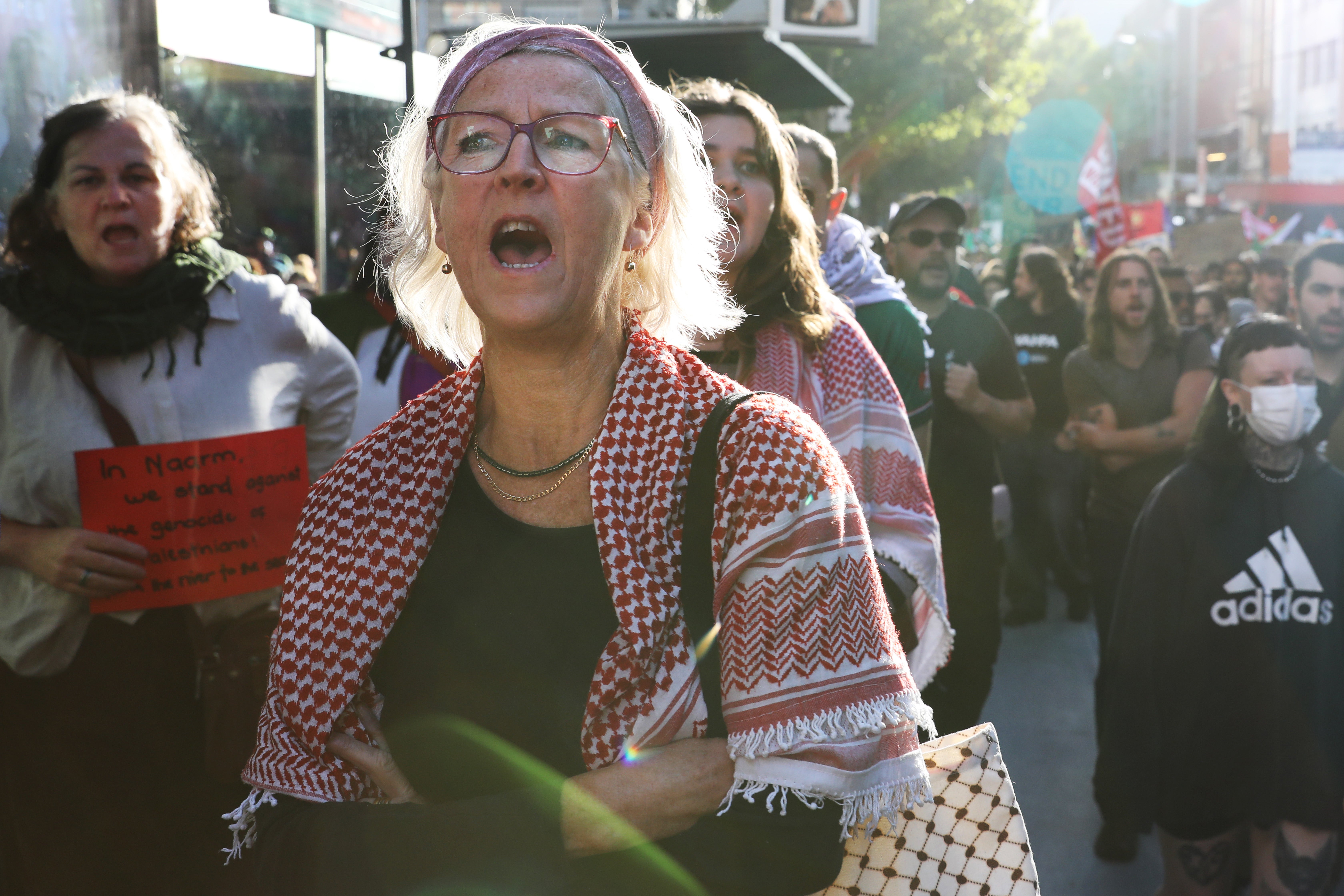 Protesters against the visit of Israeli president Isaac Herzog march in Melbourne on 12 February 2026