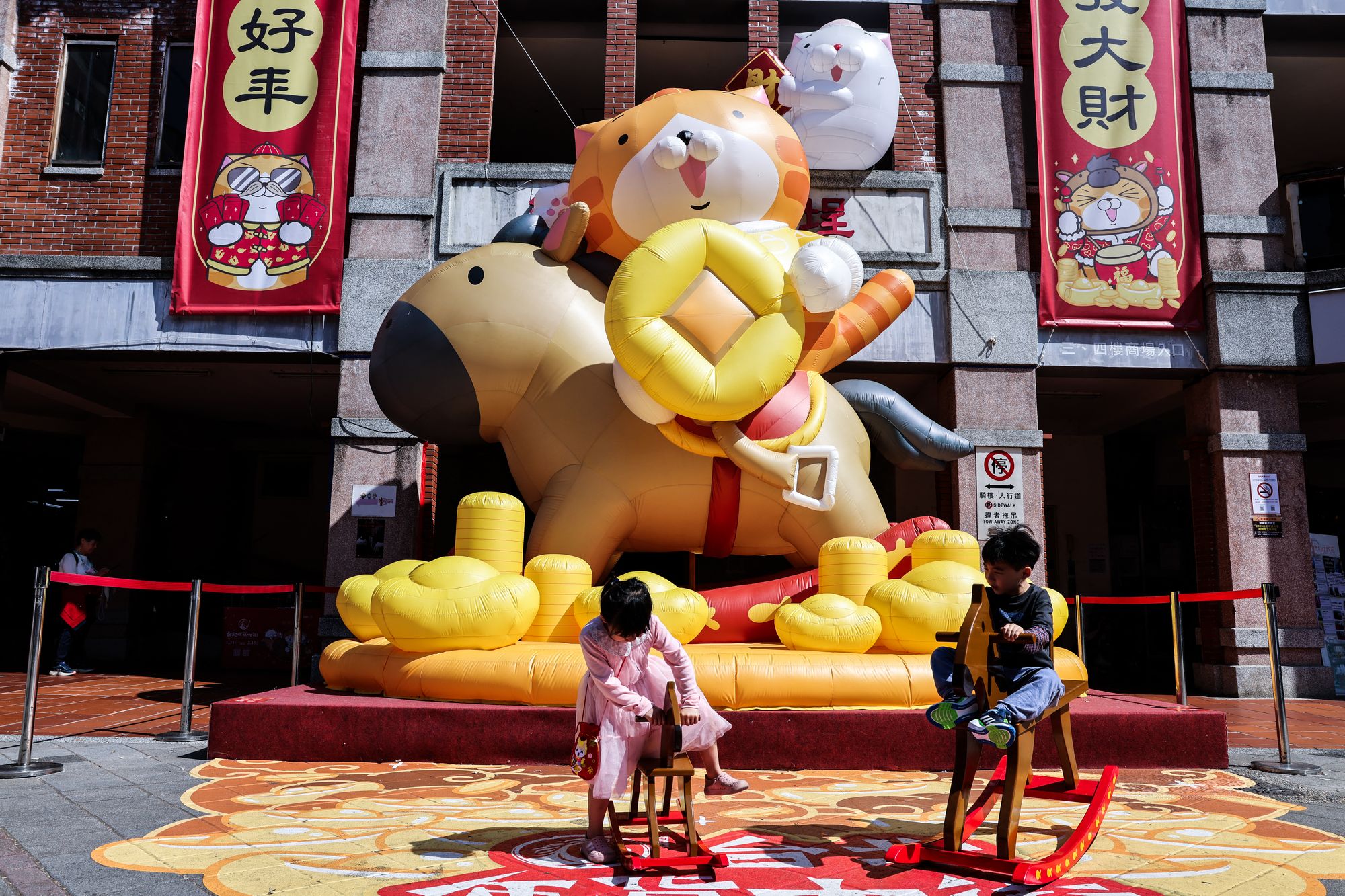 An installation of a horse is seen at Taiwan's biggest Lunar New Year market in Taipei