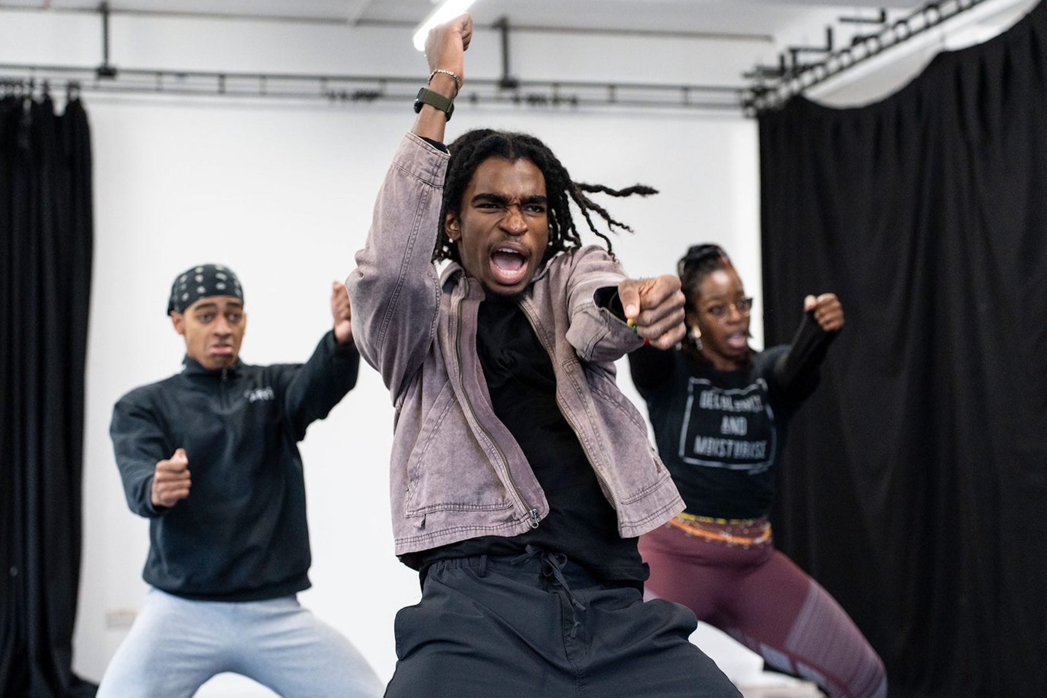 Imani Yahshua, Jayden Elijah and Aminita Francis in rehearsals for Deep Azure