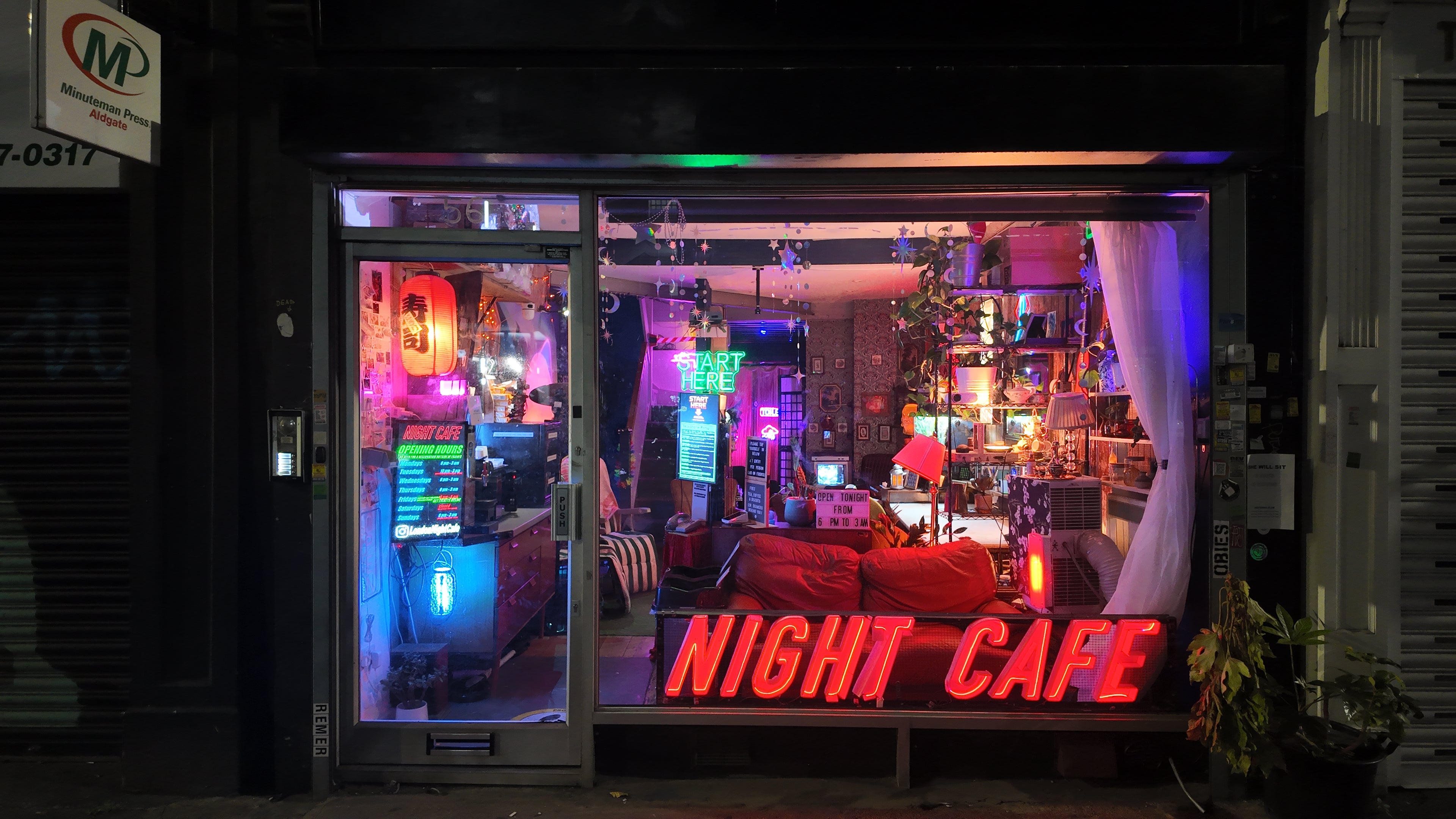 London Night Cafe is portion cafe, portion reference corner, portion workspace