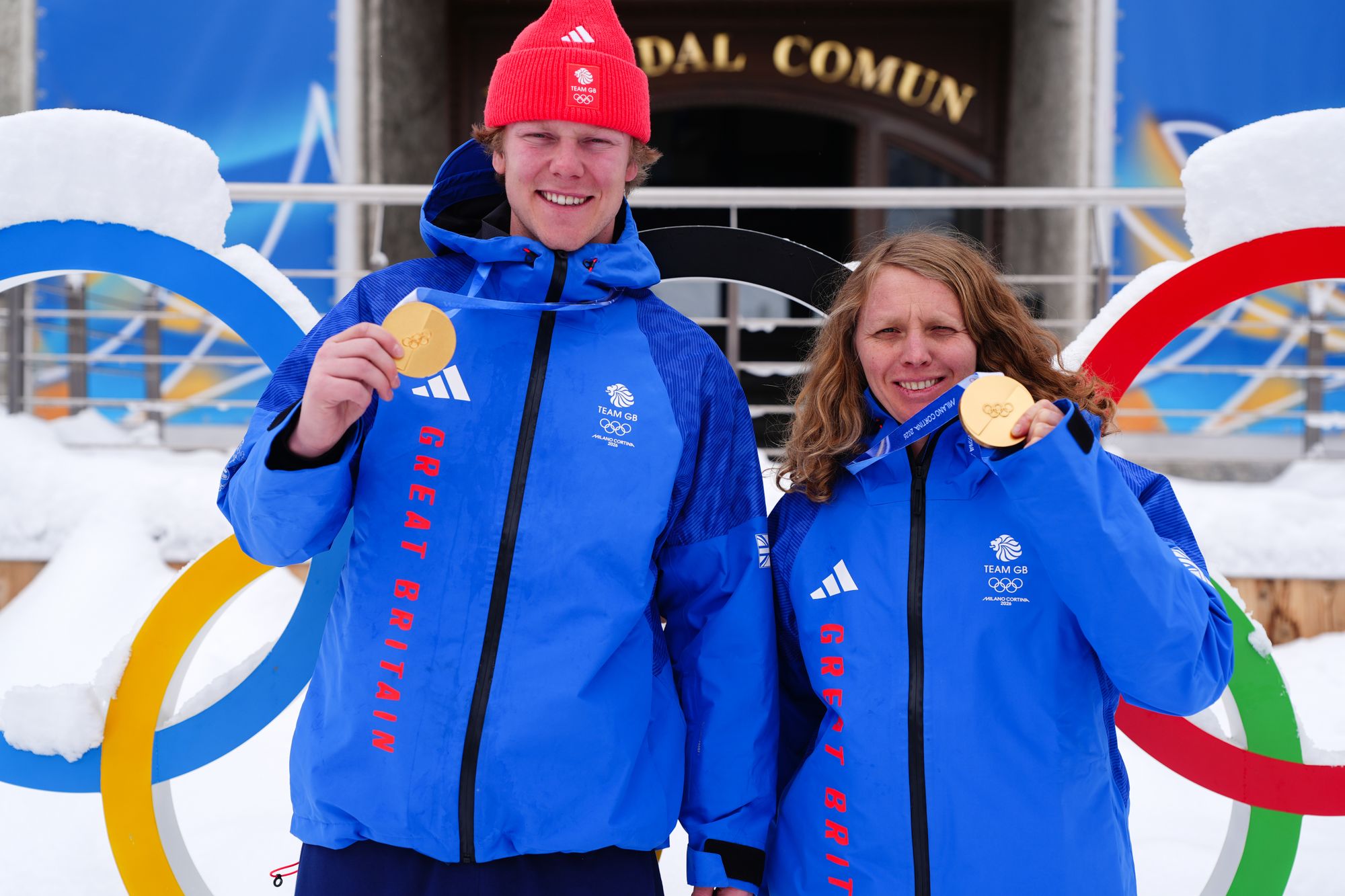 <p>Huw Nightingale and Charlotte Bankes won the gold medal in mixed team snowboard cross</p>