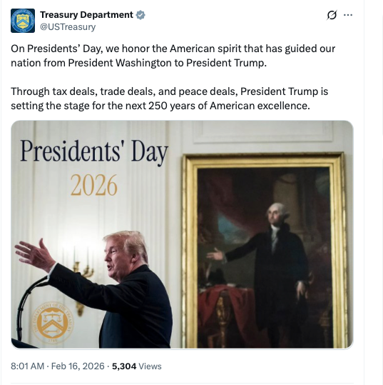 This Treasury Department social media post also implicitly compares Trump to Washington
