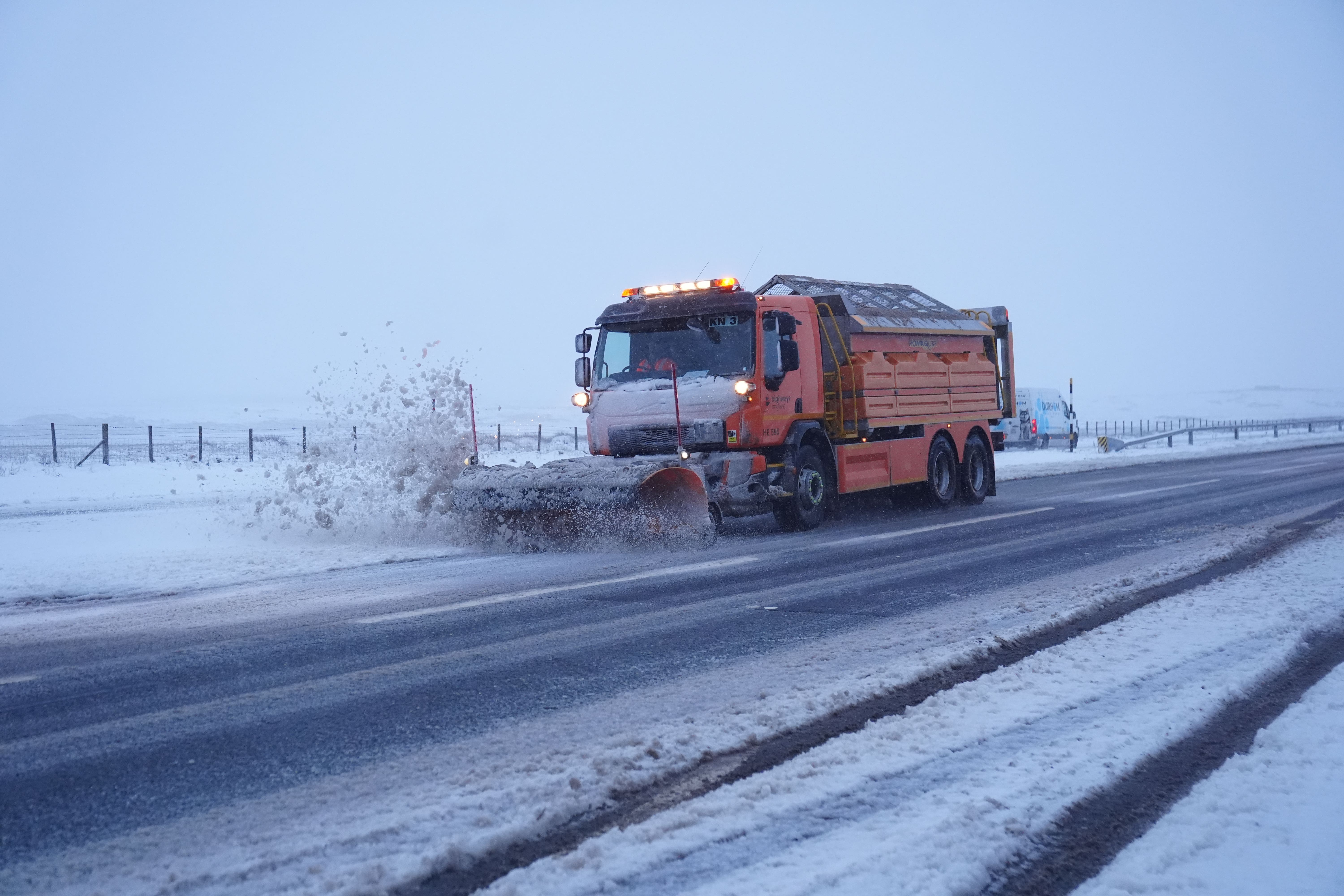 A snow plough clears the road on the A66 in Durham earlier in February (Owen Humphreys/PA)