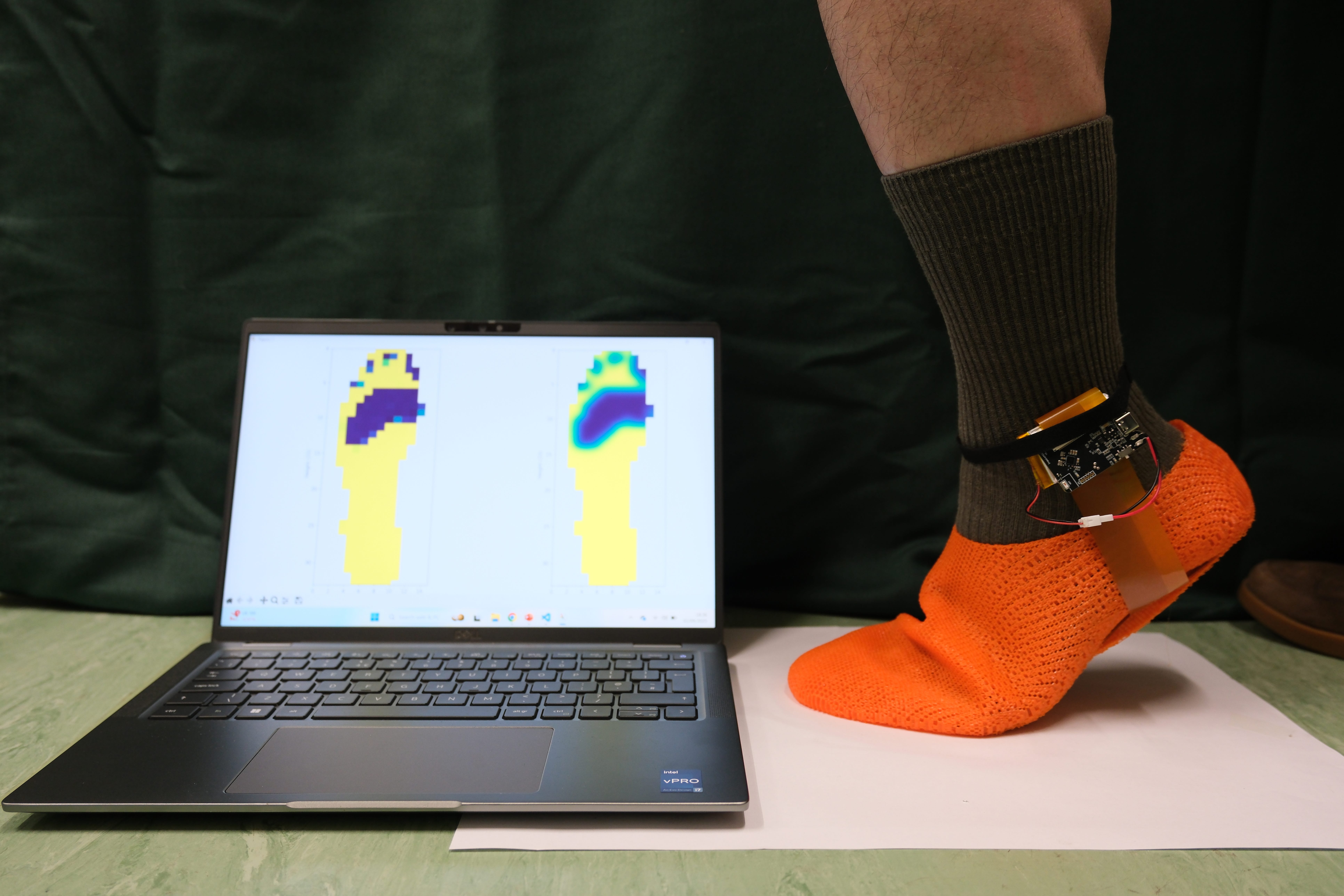 The concept shoe insole, invented by scientist Dr Jiayang Li can be wired up to a laptop showing the gait analysis (University of Bristol/PA)
