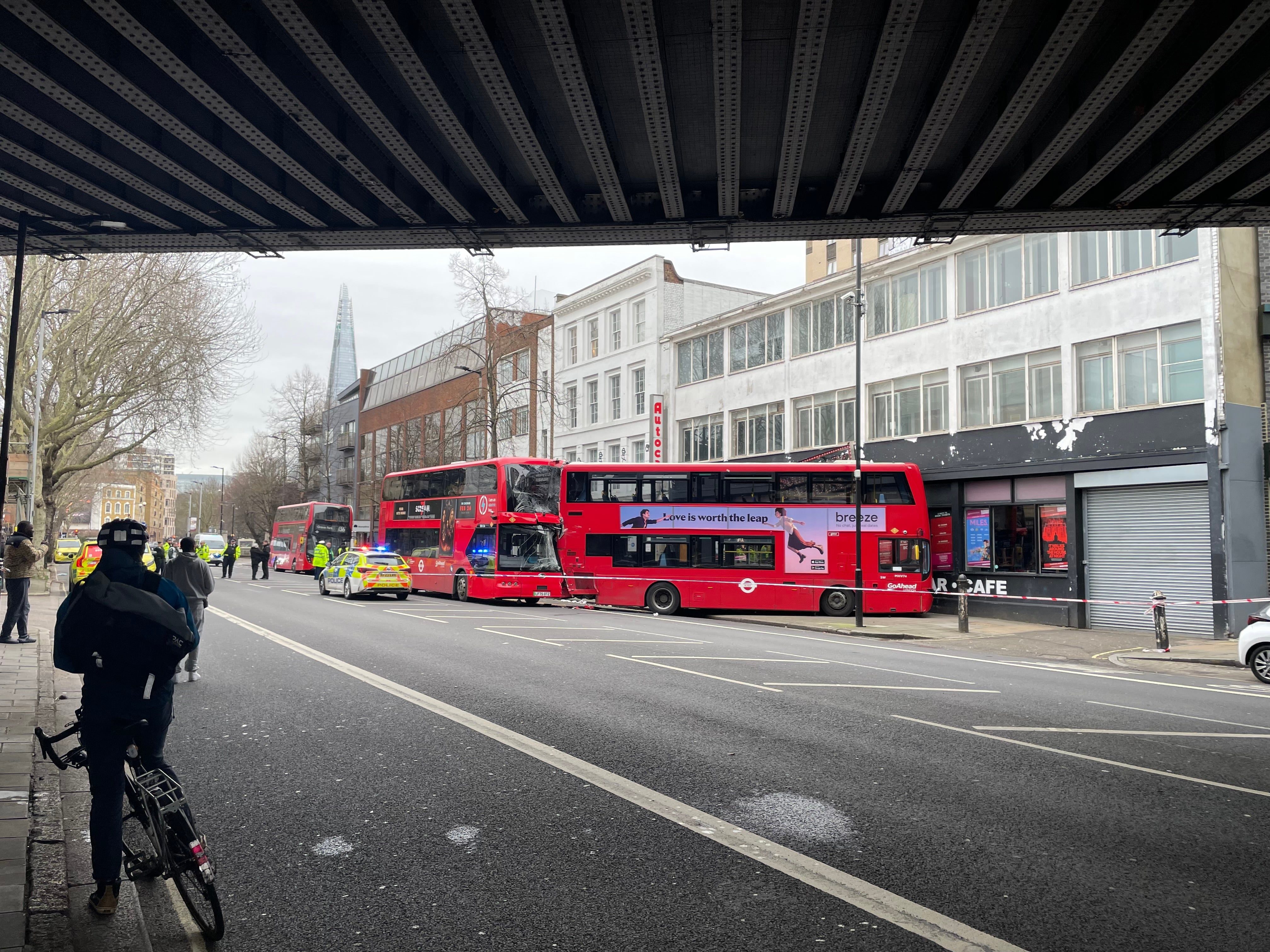 One of the buses smashed into Southwark Playhouse