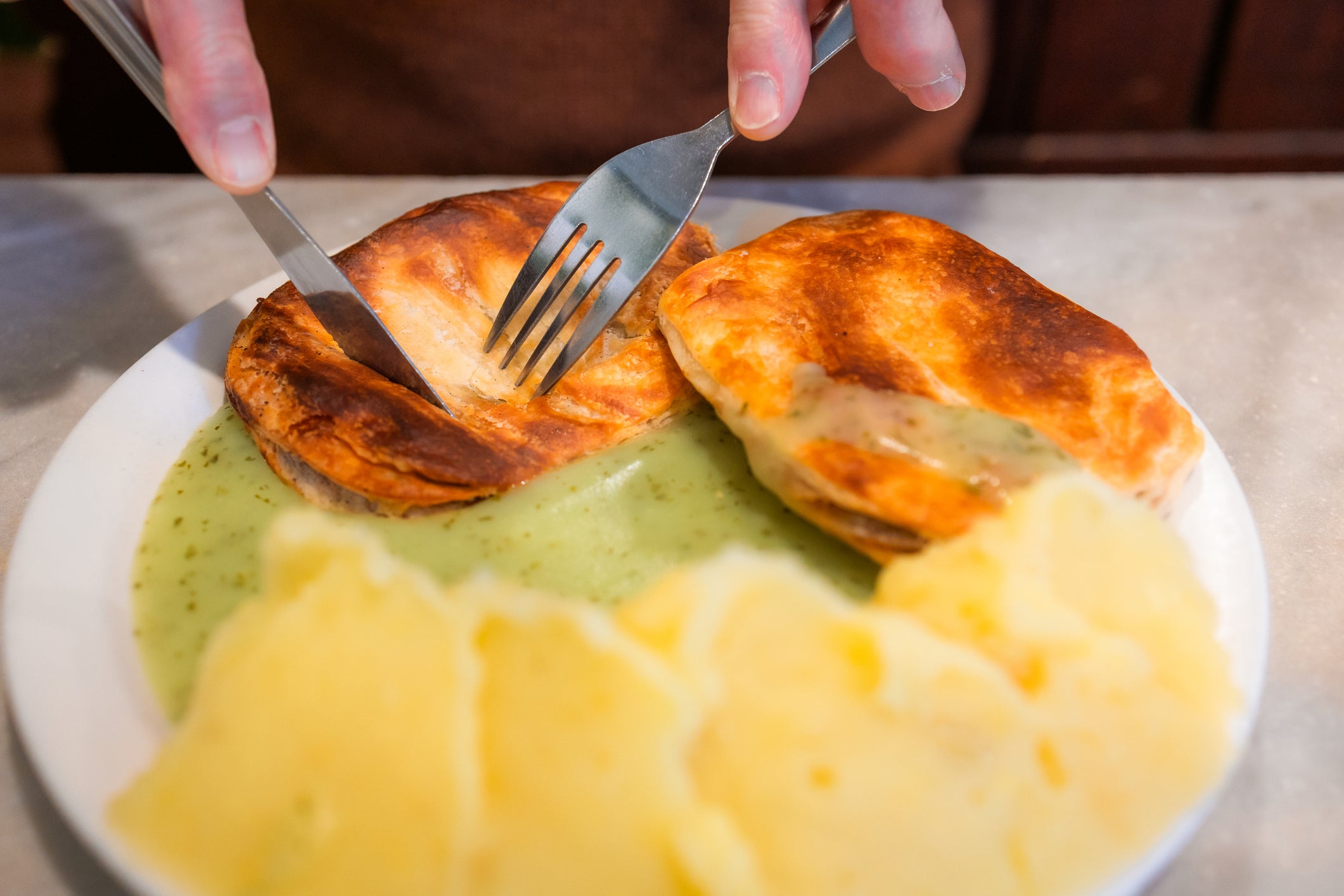 <p>Pie and mash was designed for appetite not aesthietics or algorithms</p>